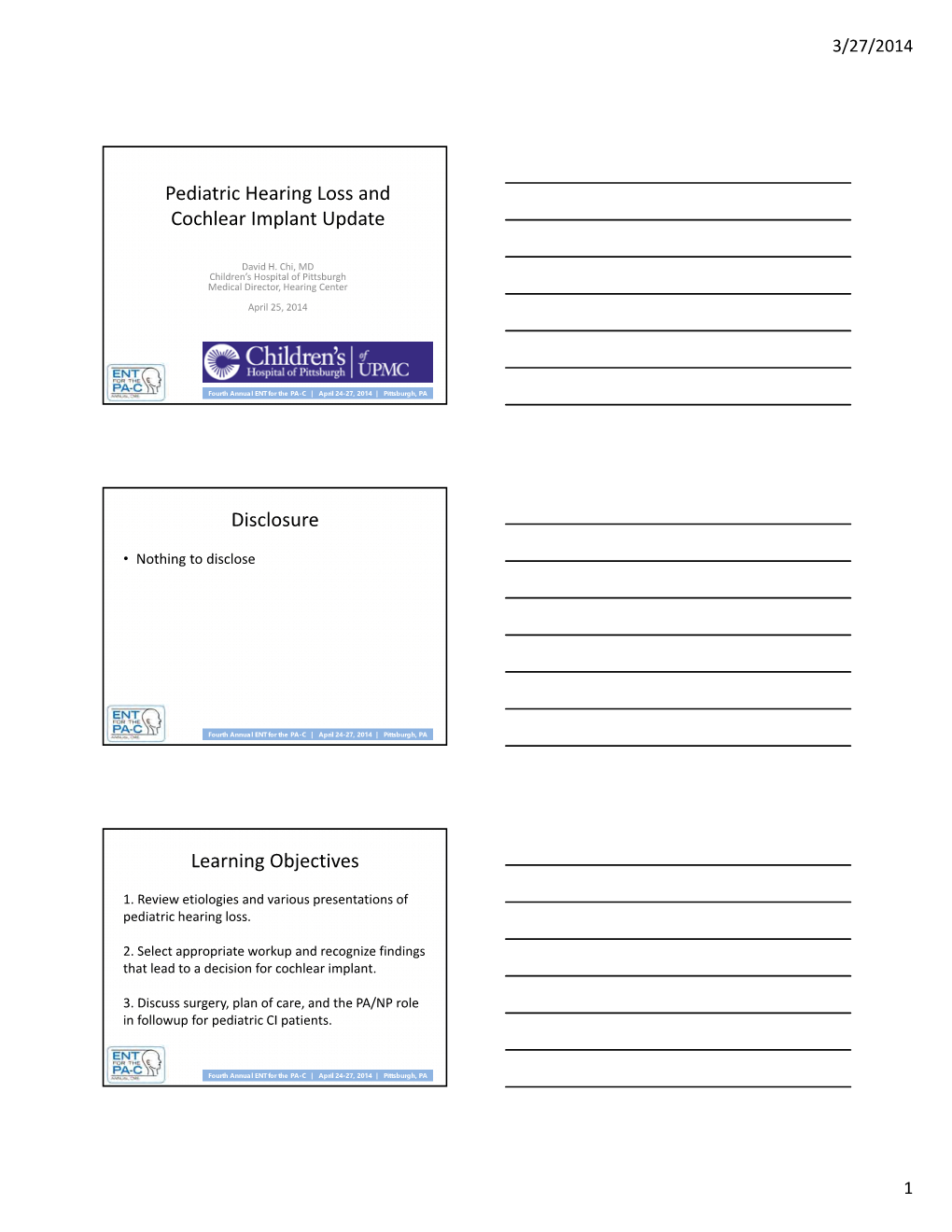 Pediatric Hearing Loss and Cochlear Implant Update Disclosure