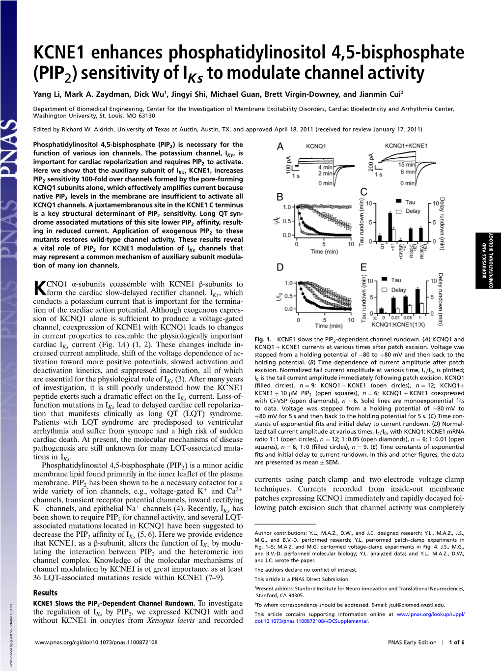 KCNE1 Enhances Phosphatidylinositol 4,5-Bisphosphate (PIP2) Sensitivity of Iks to Modulate Channel Activity