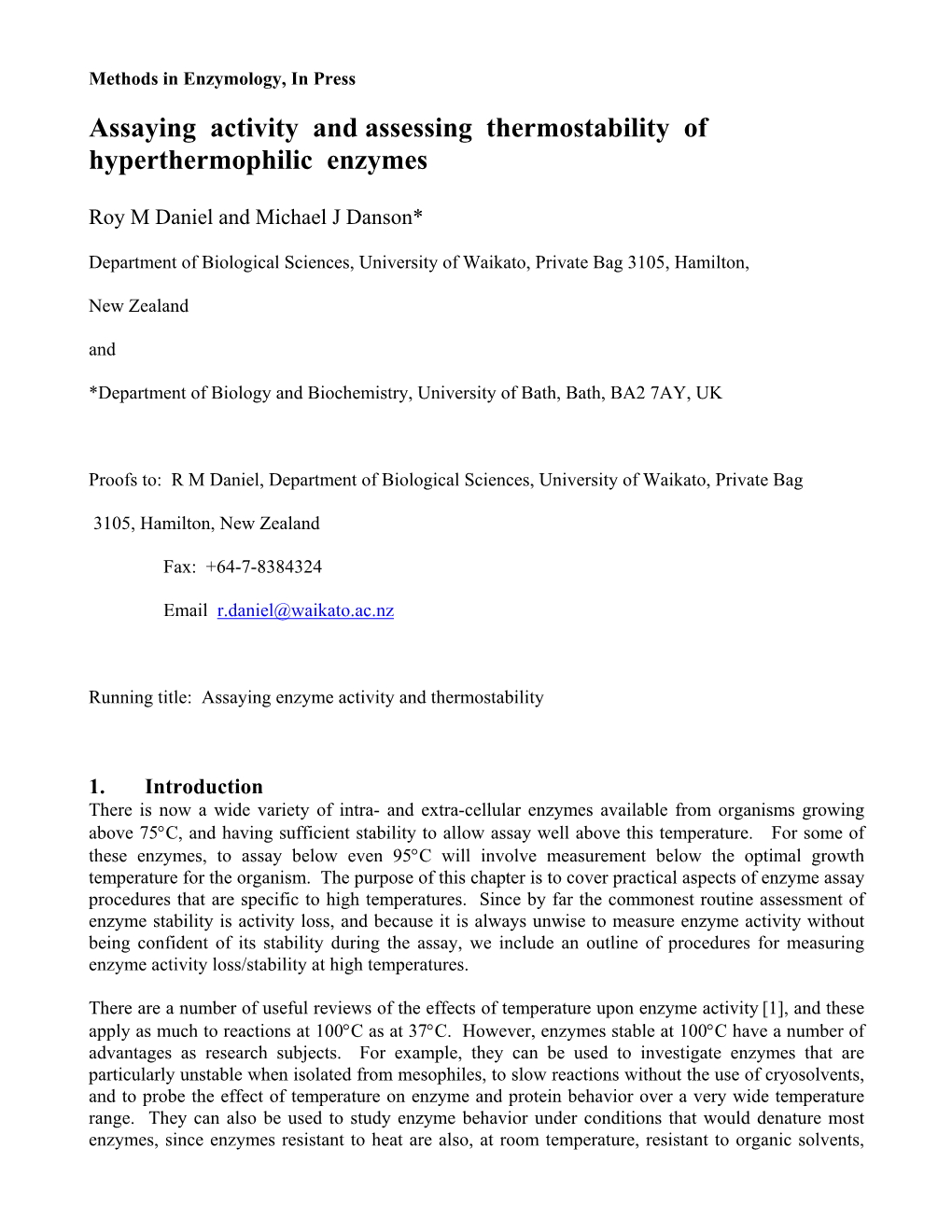 Assaying Activity and Assessing Thermostability of Hyperthermophilic Enzymes