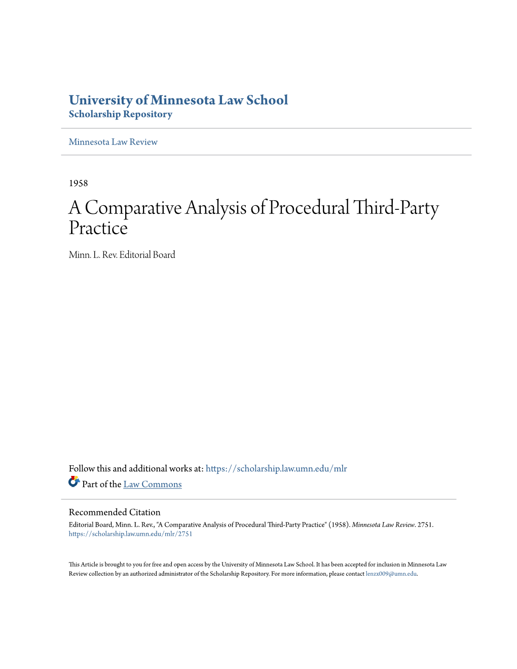 A Comparative Analysis of Procedural Third-Party Practice Minn