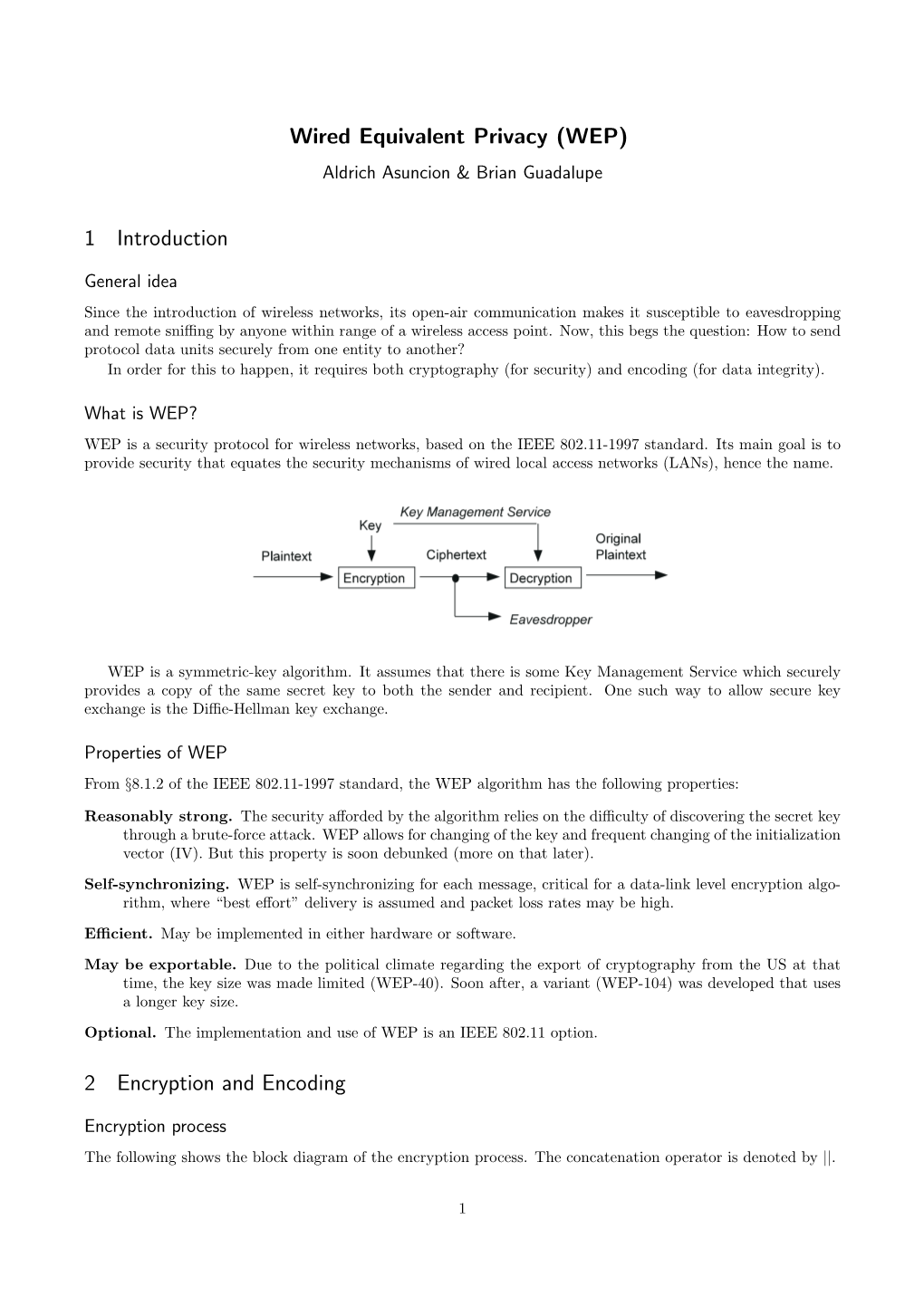 Wired Equivalent Privacy (WEP) 1 Introduction 2 Encryption And