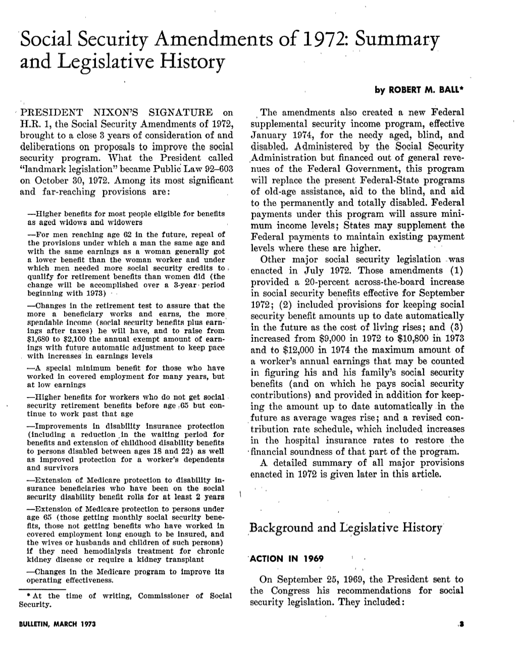 Social Security Amendments of 1972: Summary and Legislative History
