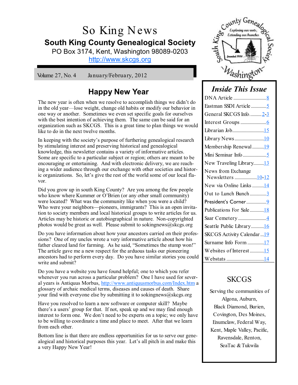 South King County Genealogical Society Newsletter