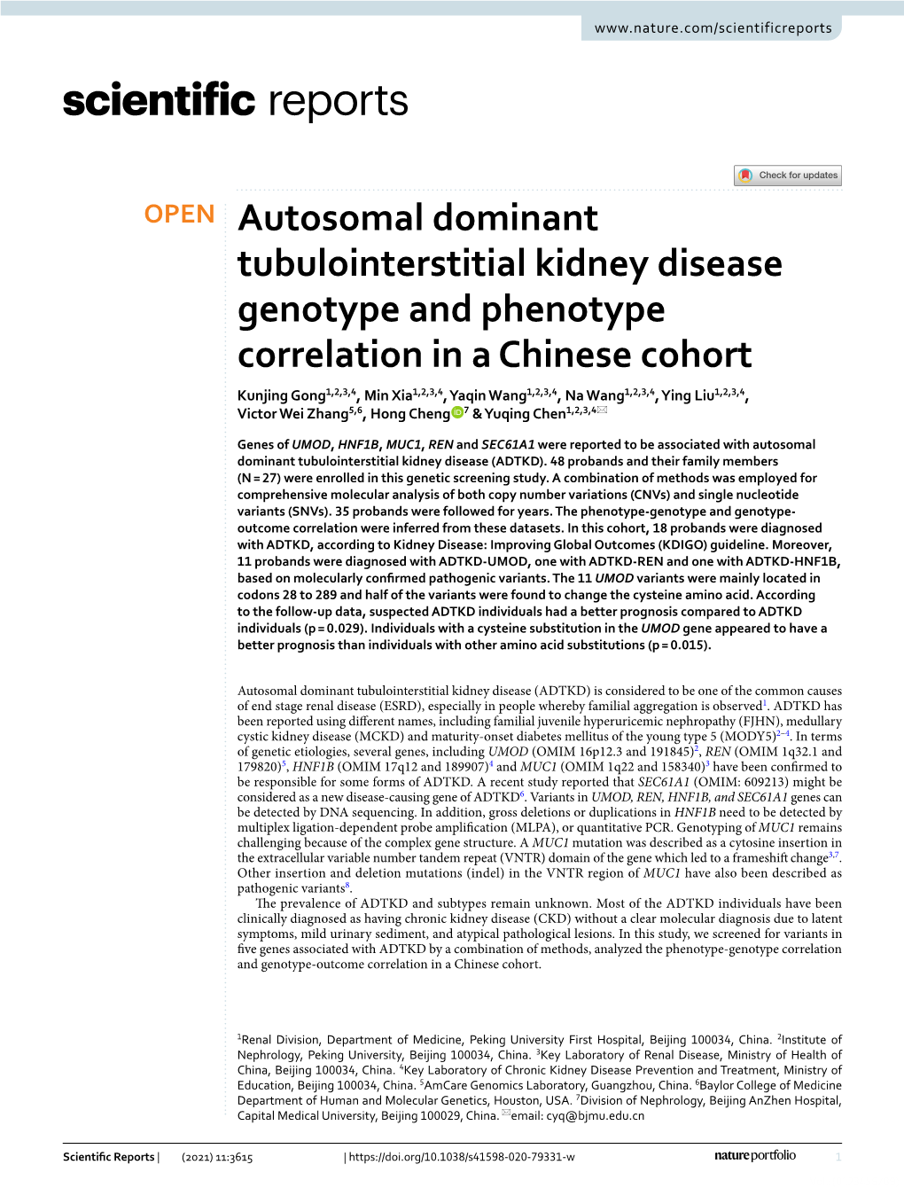 Autosomal Dominant Tubulointerstitial Kidney Disease Genotype And