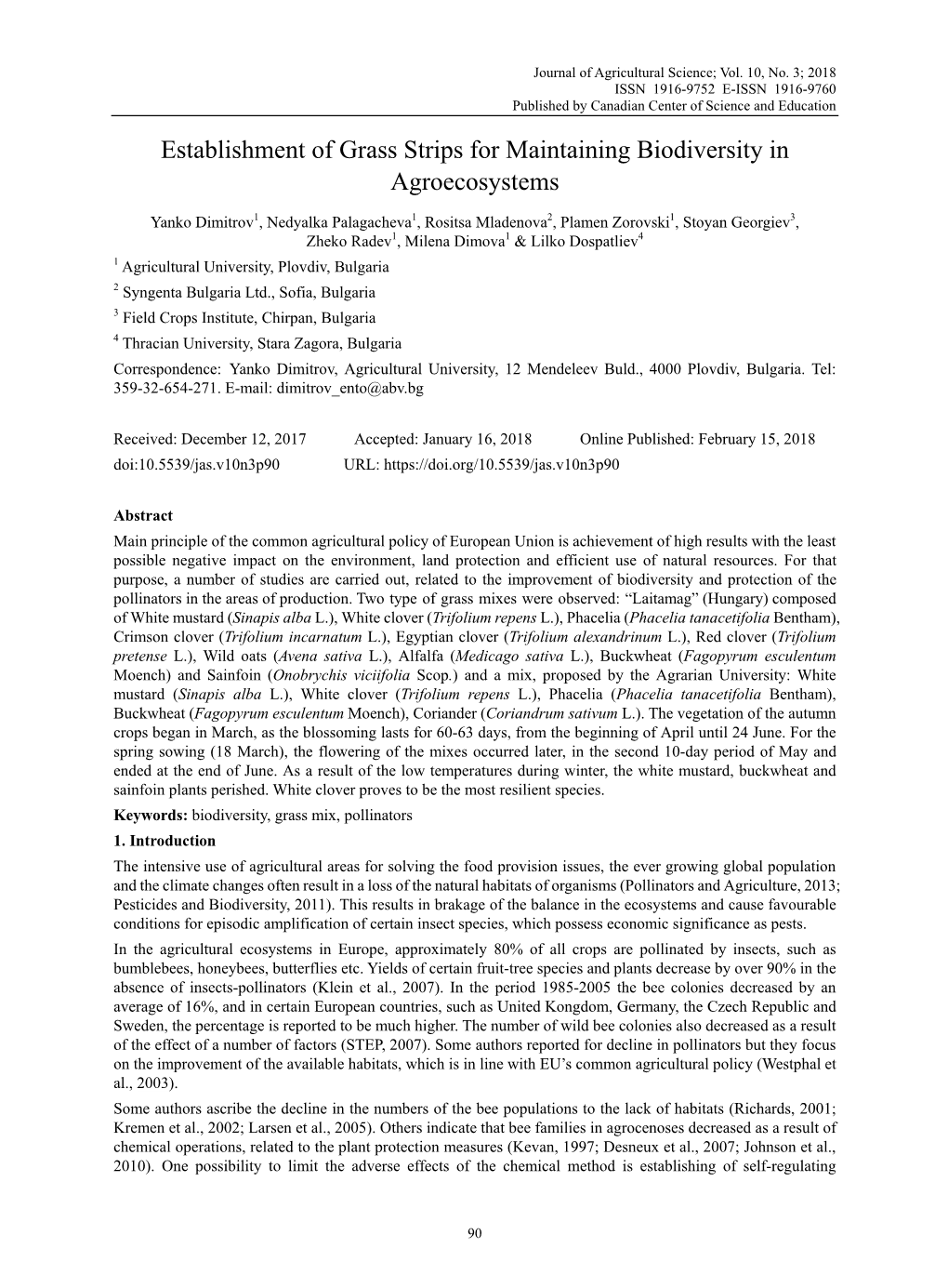 Establishment of Grass Strips for Maintaining Biodiversity in Agroecosystems