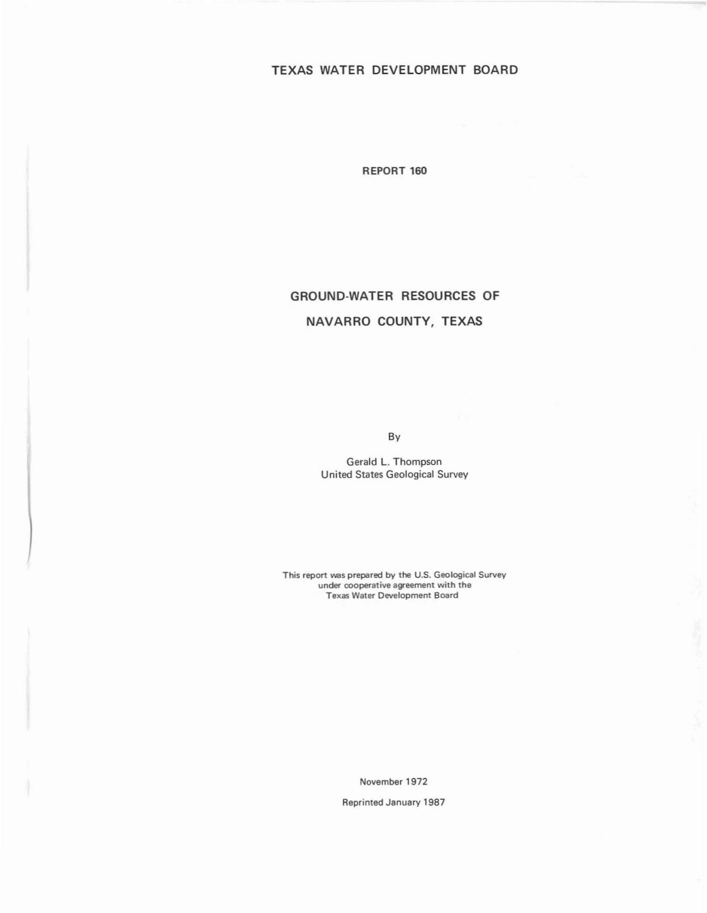 Ground-Water Resources of Navarro County, Texas