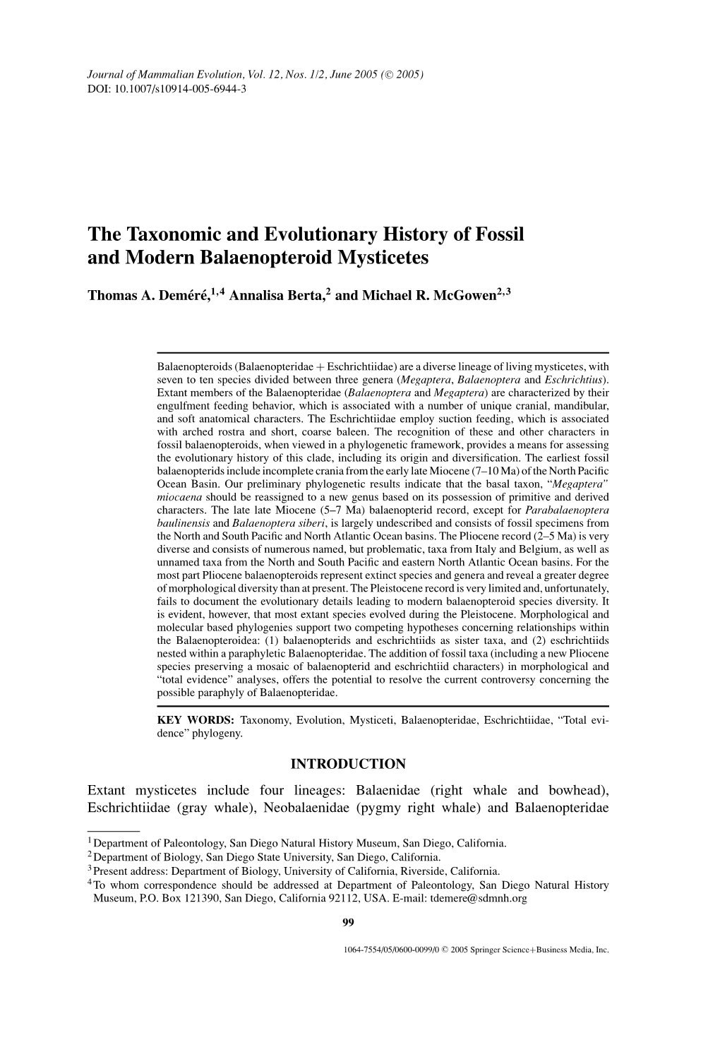 The Taxonomic and Evolutionary History of Fossil and Modern Balaenopteroid Mysticetes