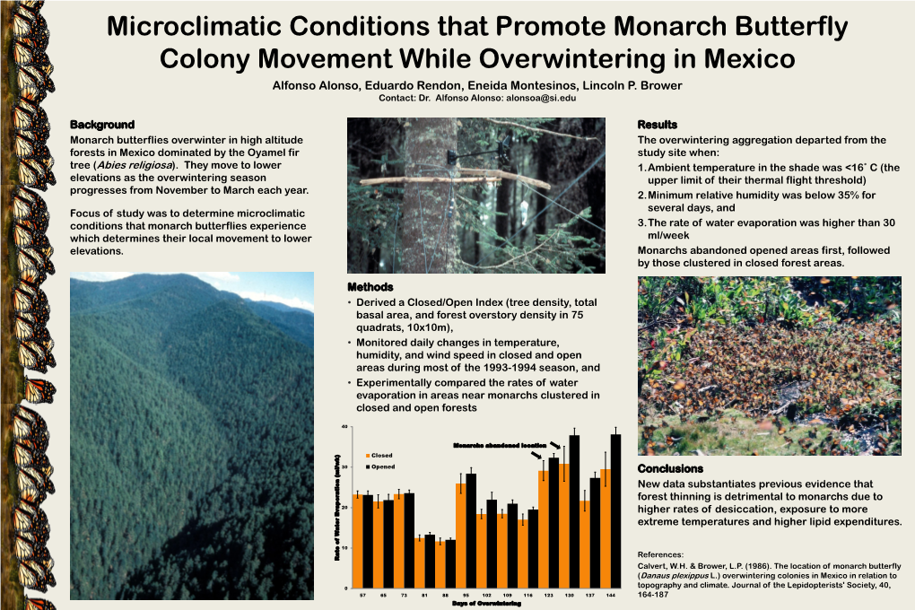 Microclimatic Conditions That Promote Monarch Butterfly Colony
