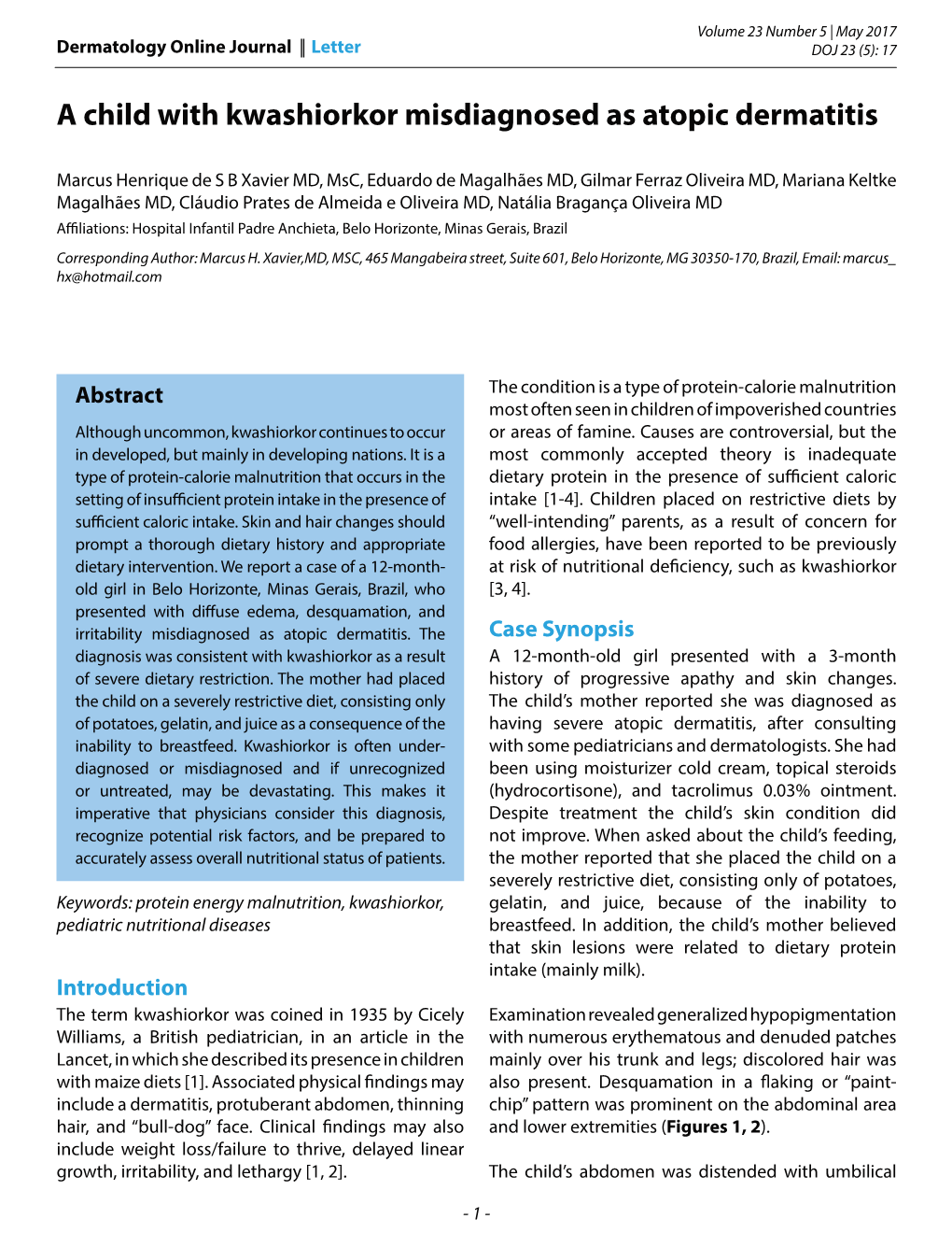 A Child with Kwashiorkor Misdiagnosed As Atopic Dermatitis