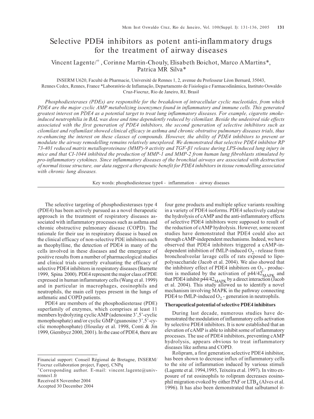 Selective PDE4 Inhibitors As Potent Anti-Inflammatory Drugs for The