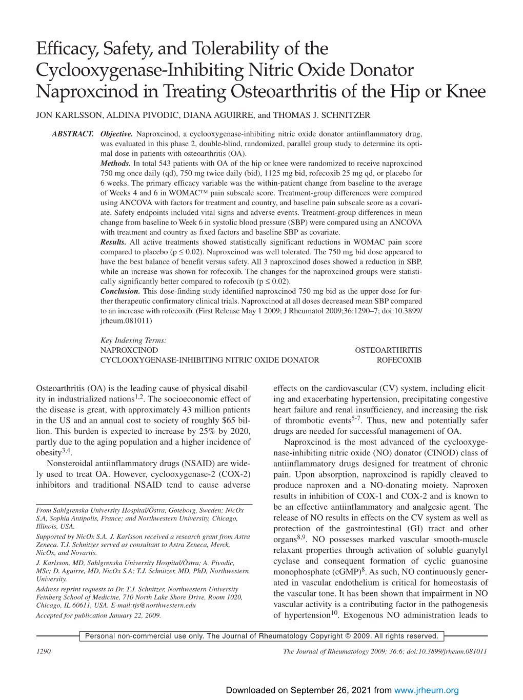 Efficacy, Safety, and Tolerability of the Cyclooxygenase-Inhibiting Nitric