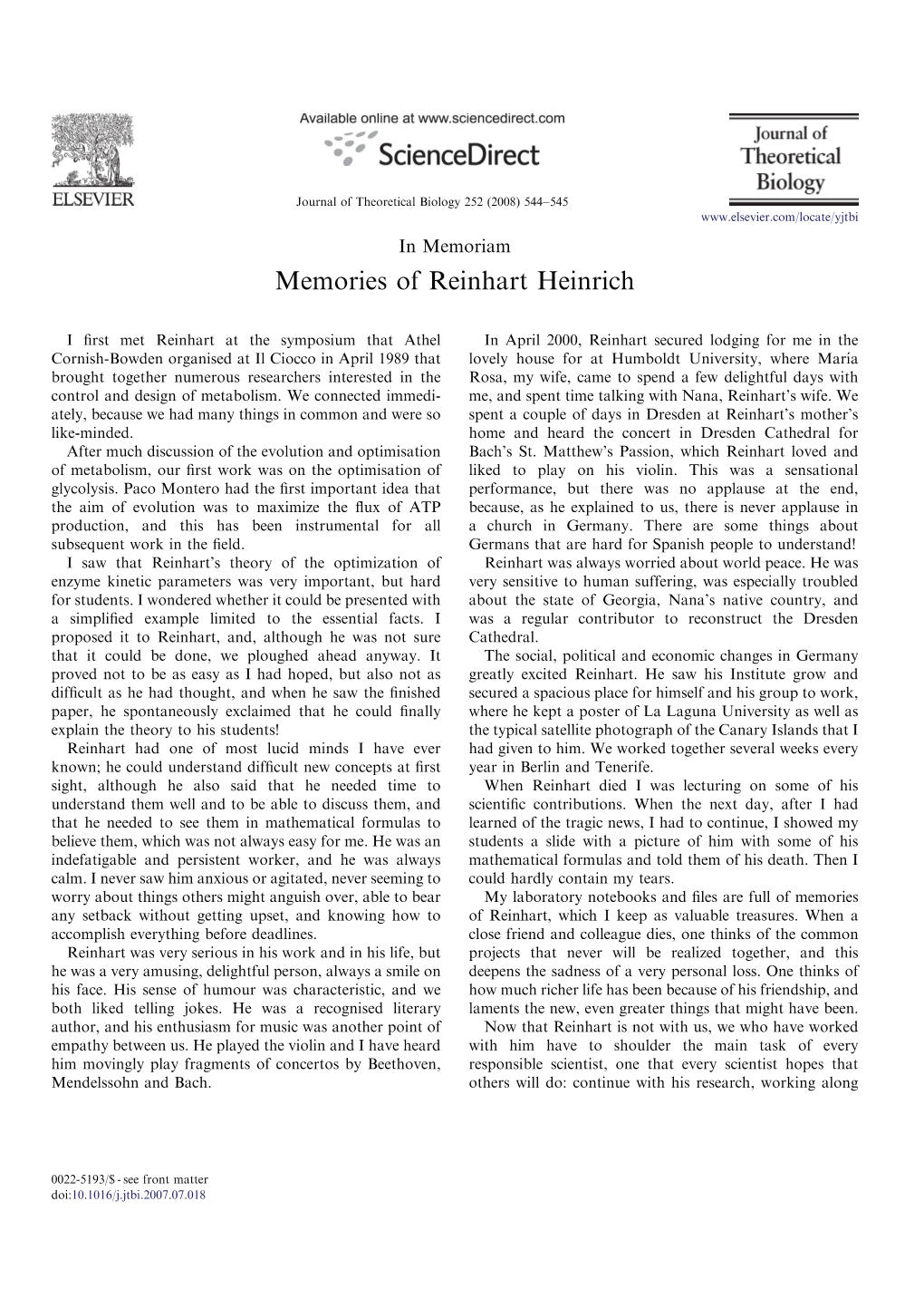 Memories of Reinhart Heinrich