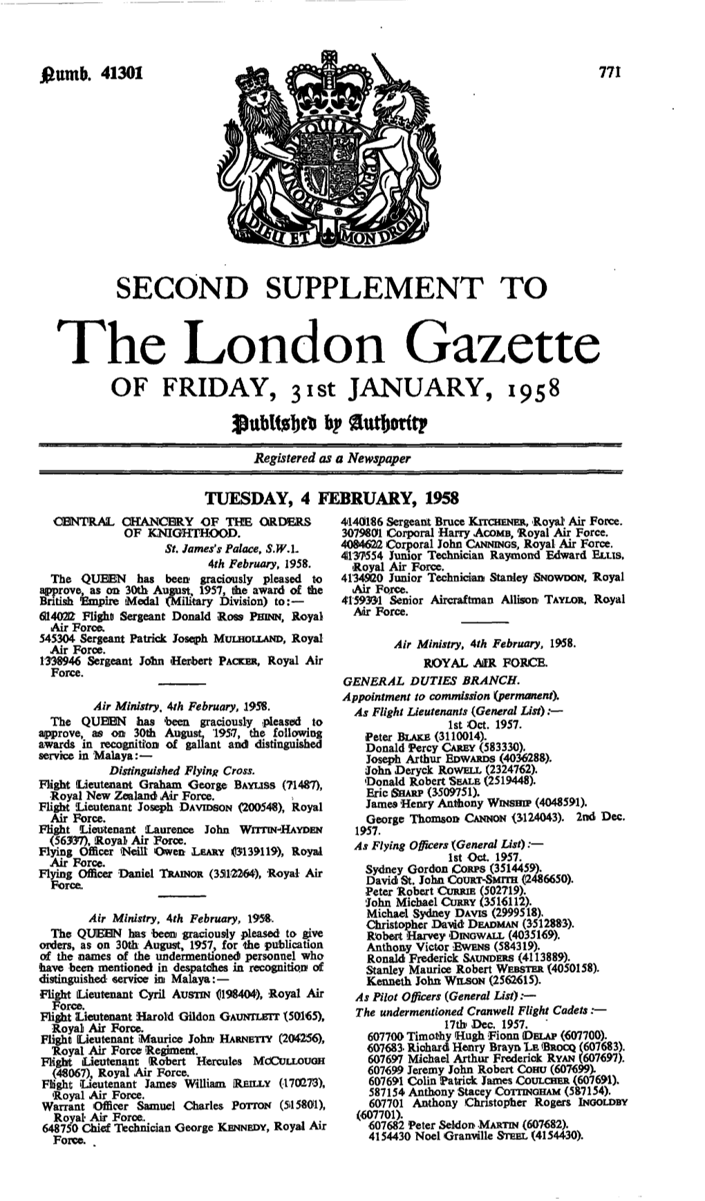 The London Gazette of FRIDAY, 3Ist JANUARY, 1958 B?
