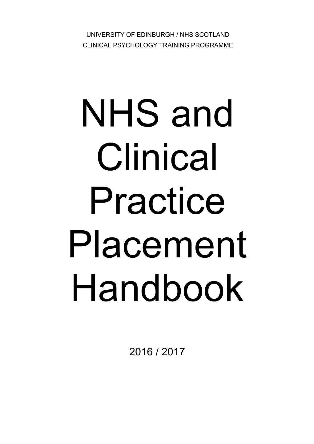 NHS and Clinical Practice Placement Handbook