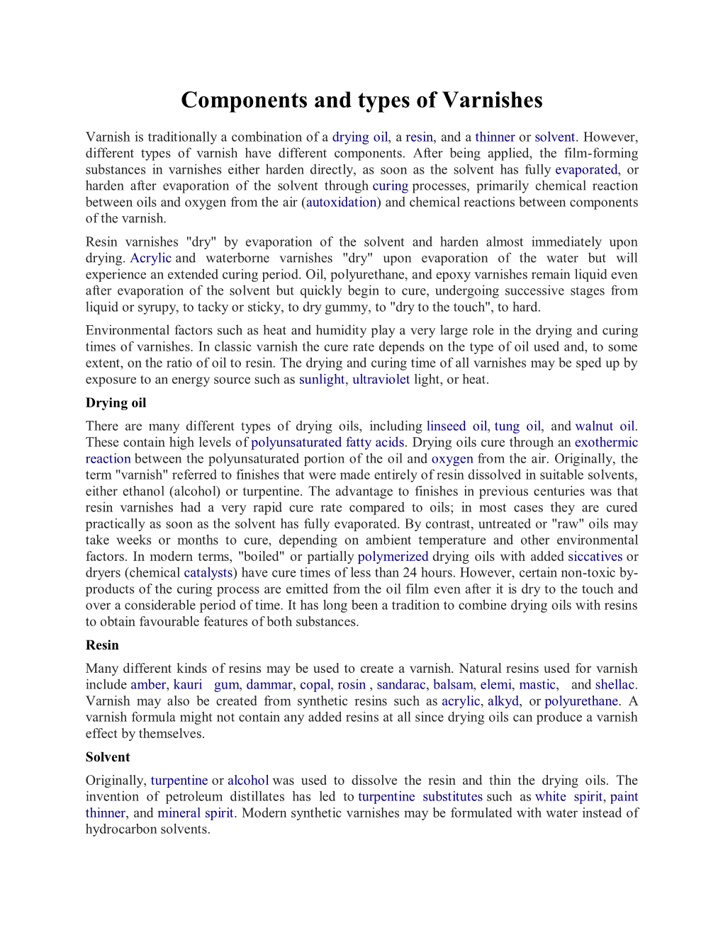 Components and Types of Varnishes