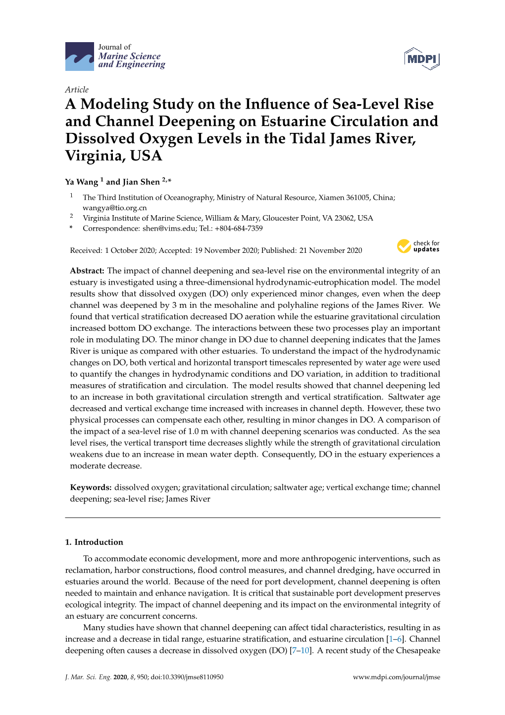 A Modeling Study on the Influence of Sea-Level Rise and Channel Deepening on Estuarine Circulation and Dissolved Oxygen Levels I