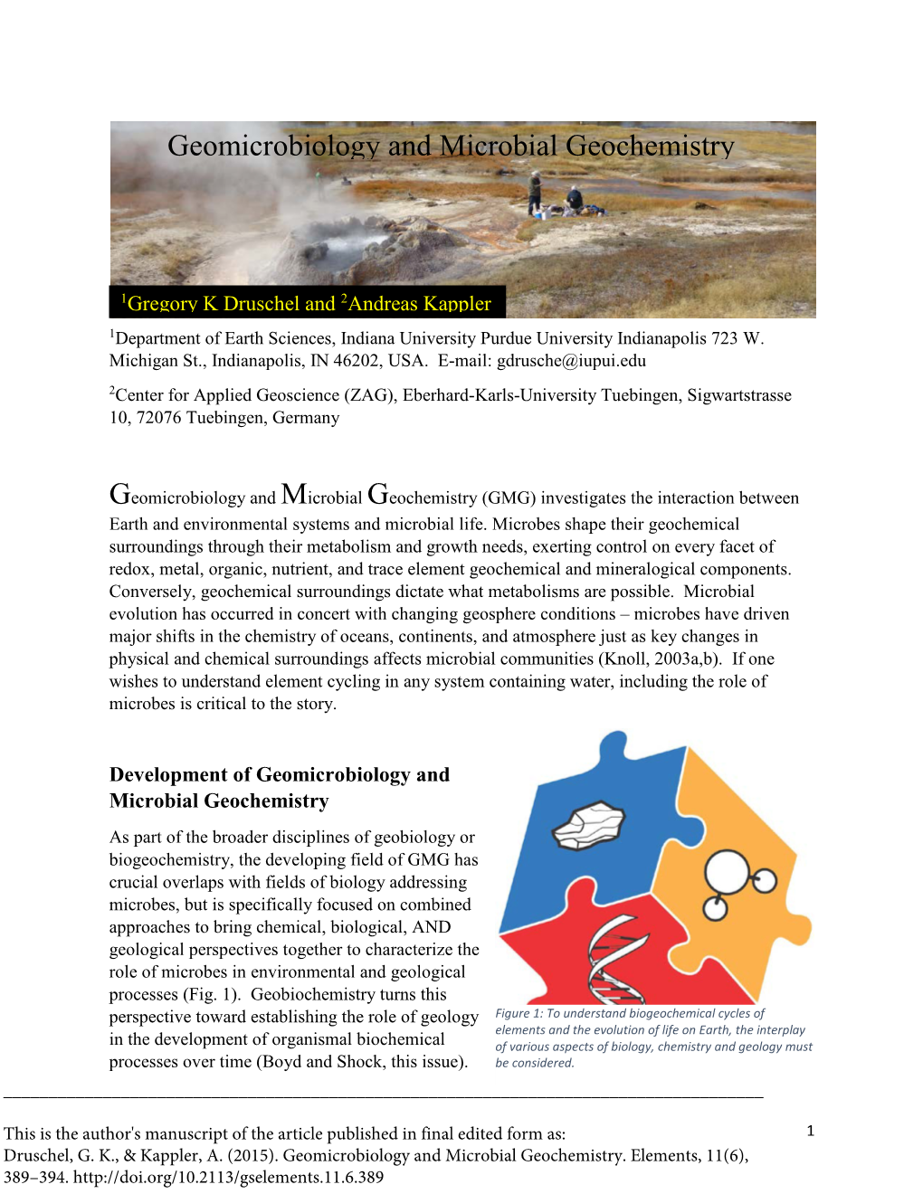 Geomicrobiology and Microbial Geochemistry