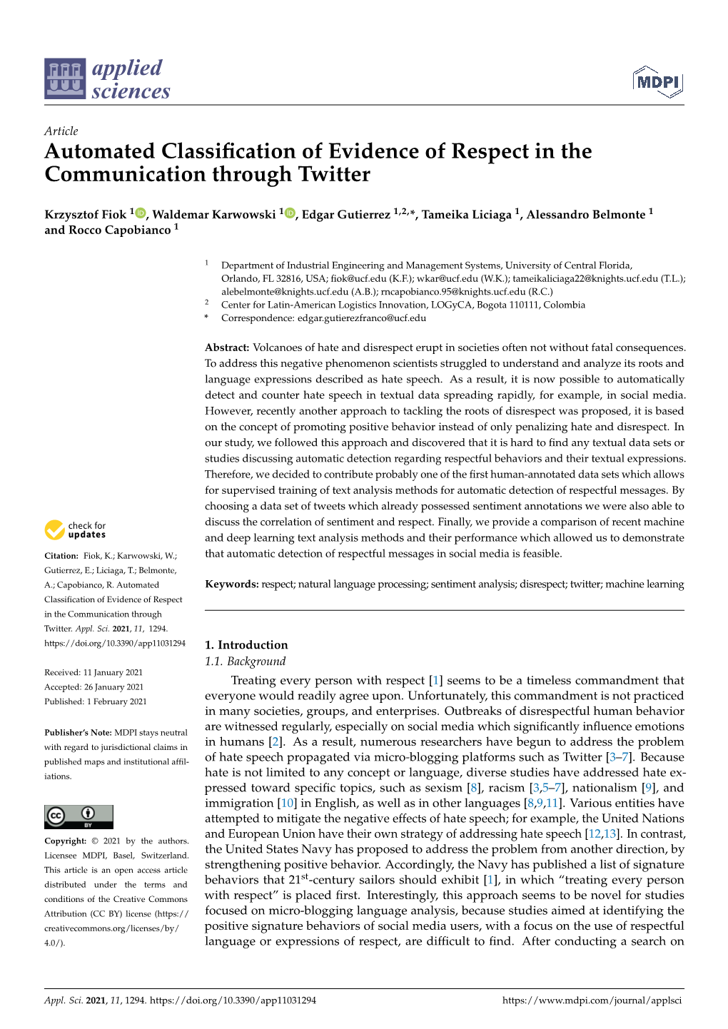 Automated Classification of Evidence of Respect in the Communication