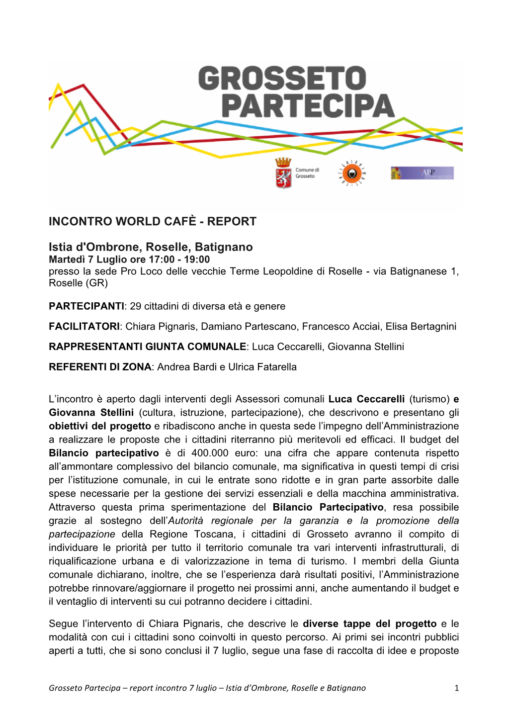 Report Incontro Istia, Roselle, Batignano
