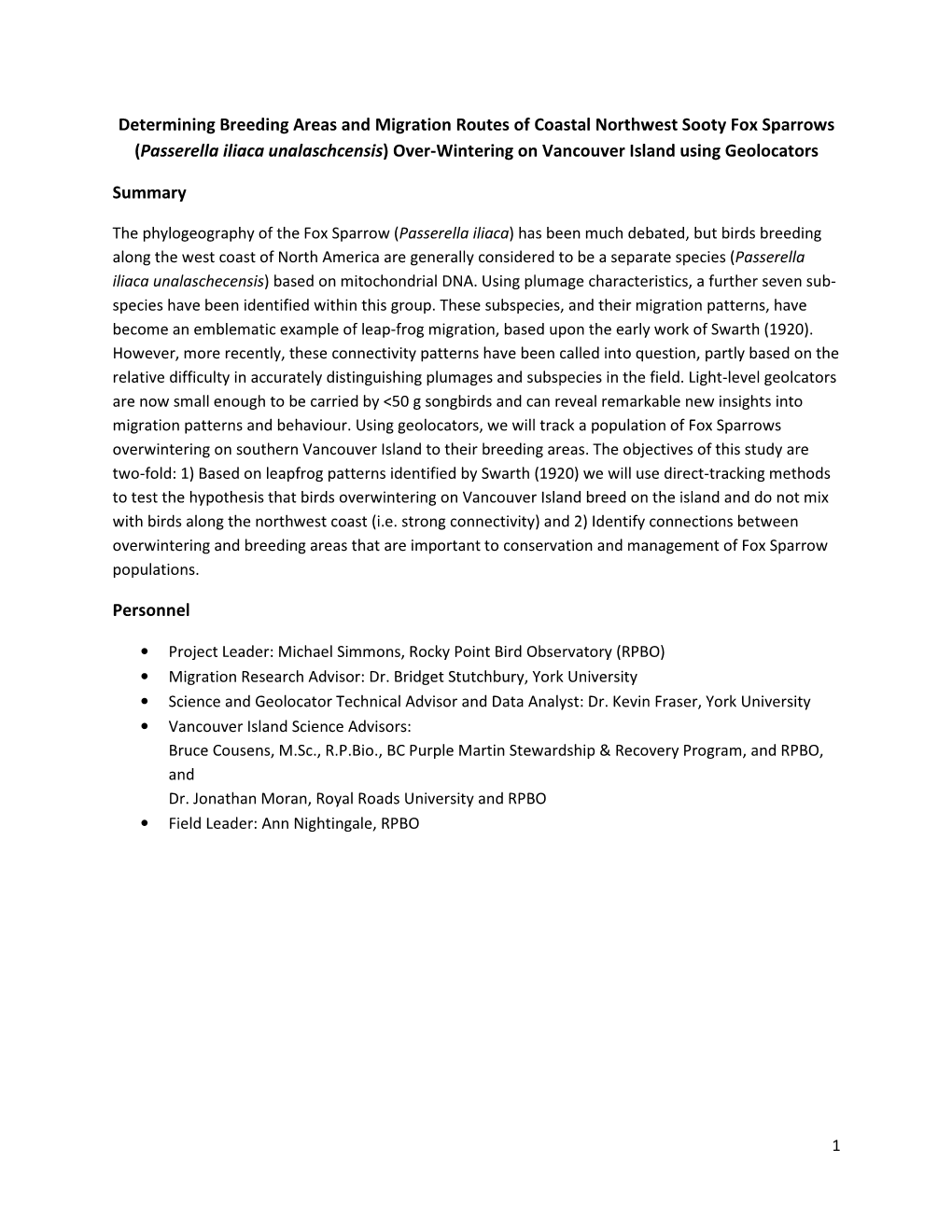 Determining Breeding Areas and Migration Routes of Coastal