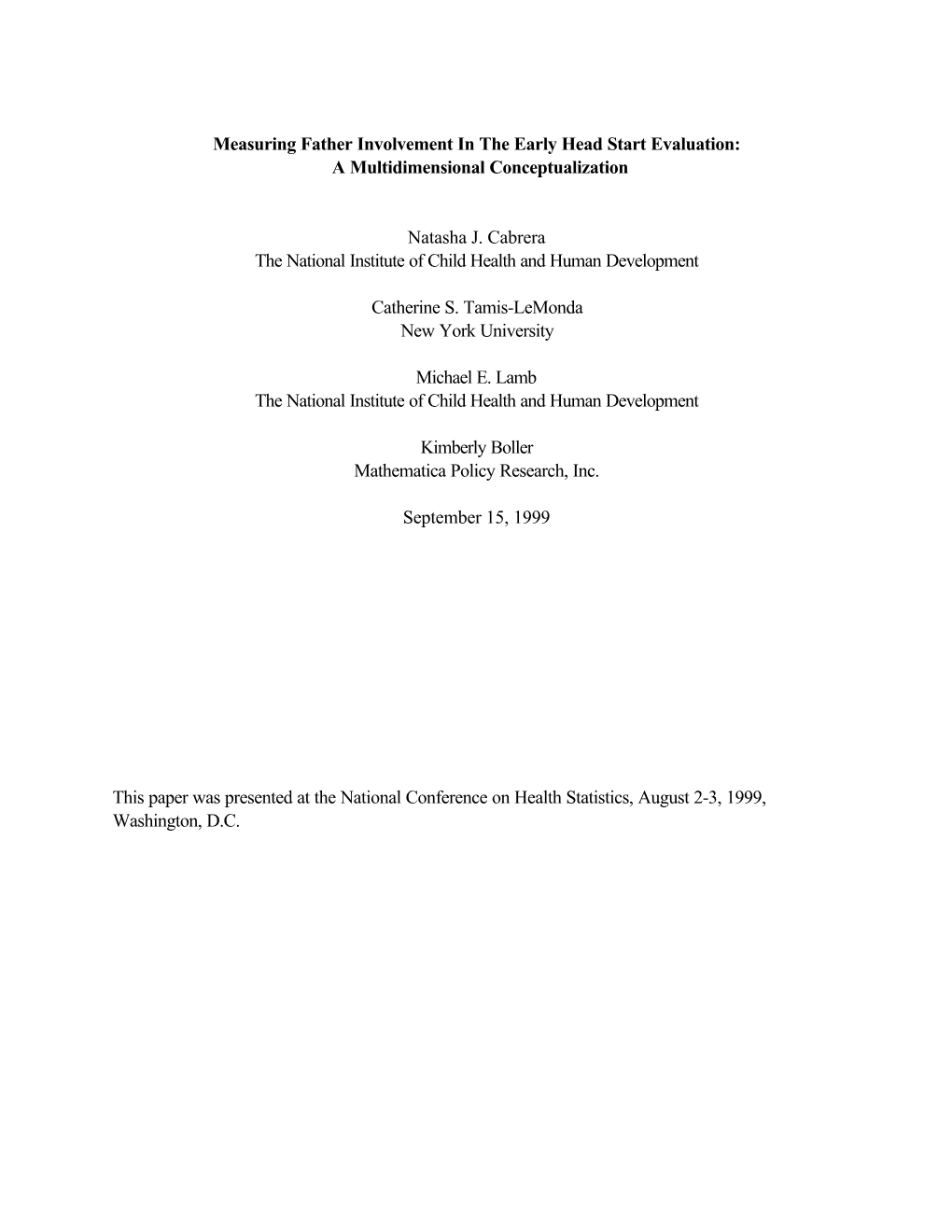 Measuring Father Involvement in the Early Head Start Evaluation: a Multidimensional Conceptualization