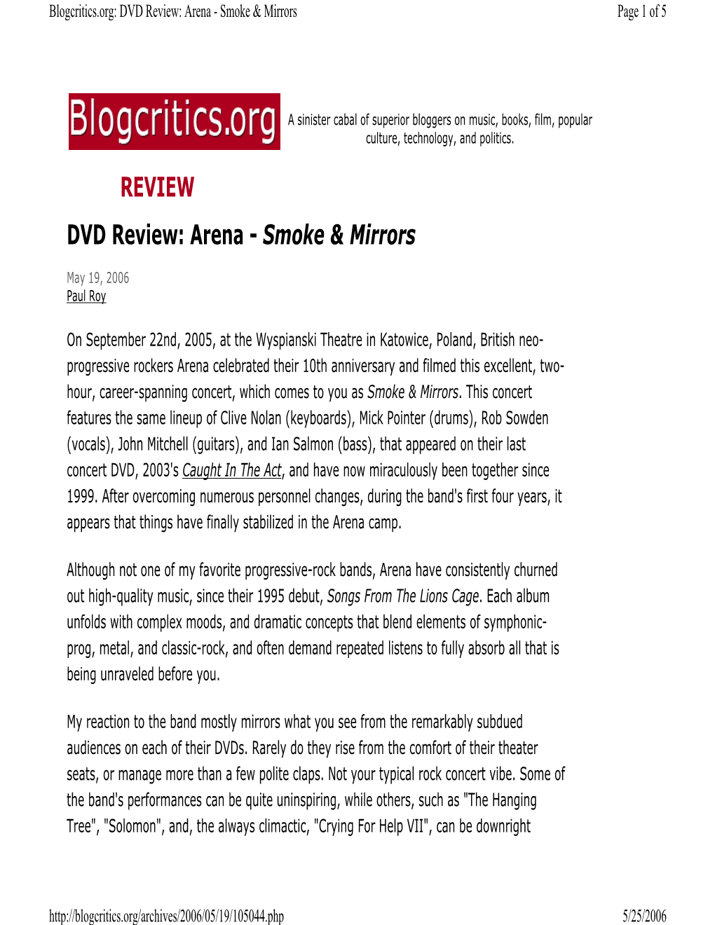 DVD Review: Arena - Smoke & Mirrors Page 1 of 5