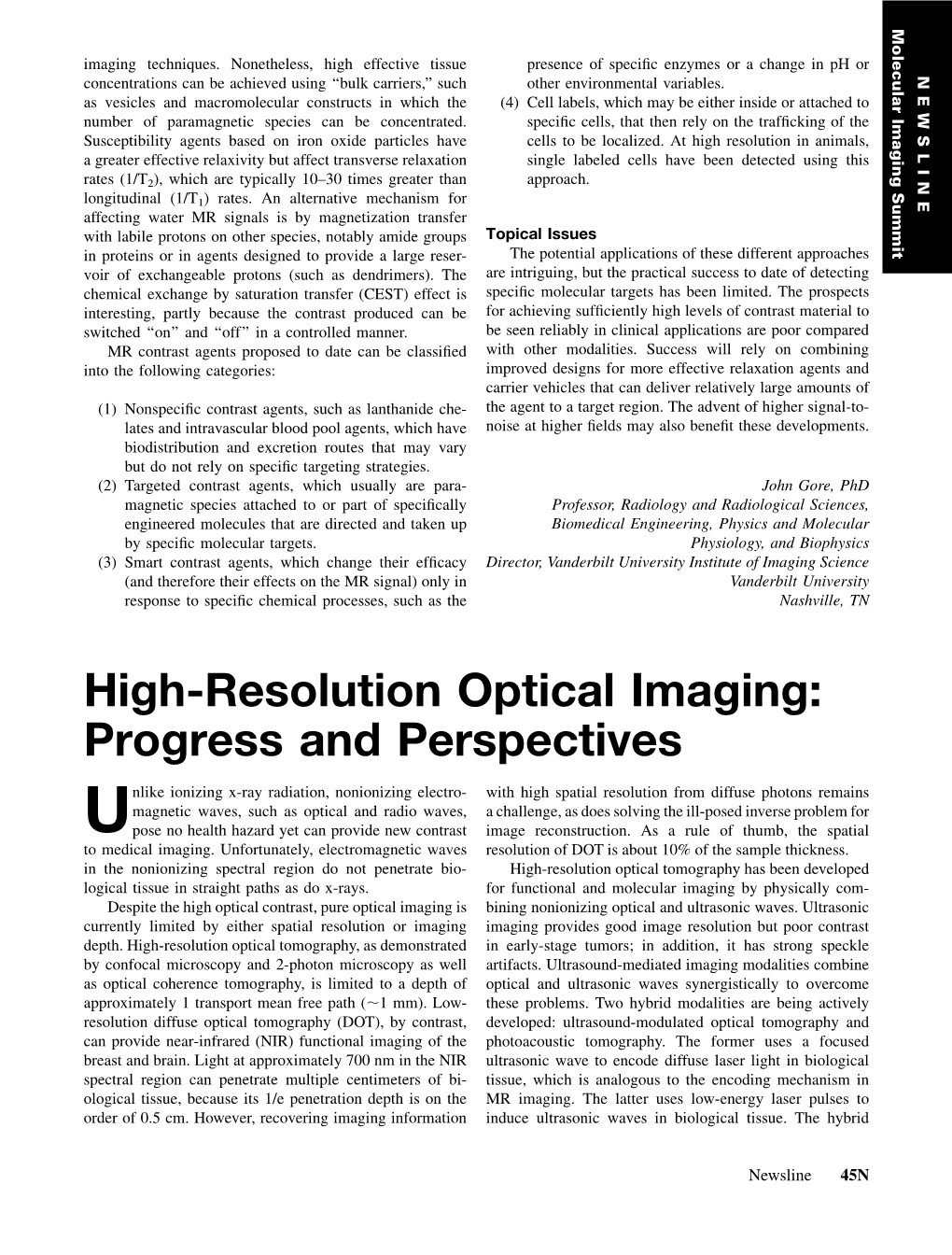 High-Resolution Optical Imaging: Progress and Perspectives