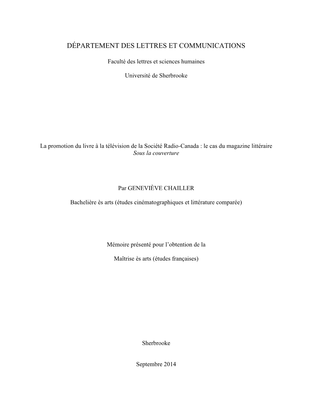 Département Des Lettres Et Communications