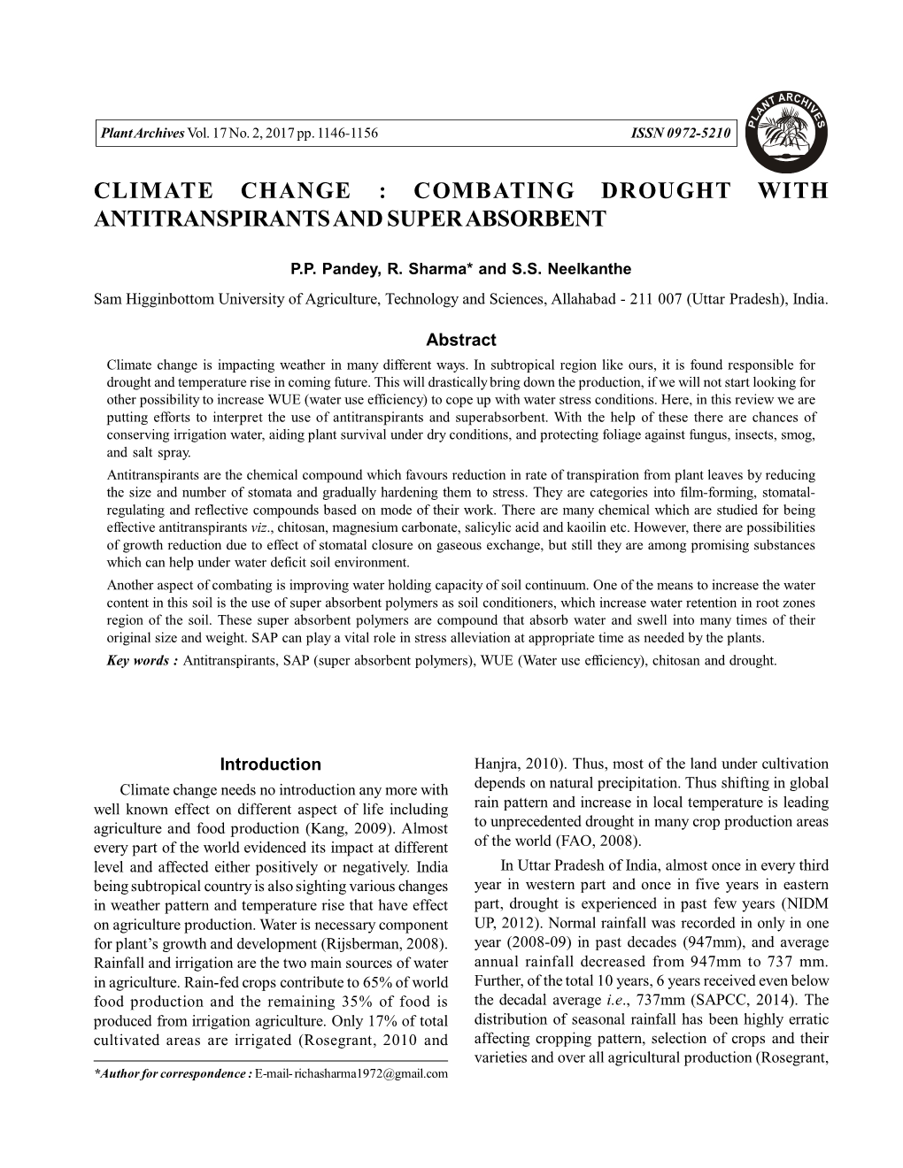 Climate Change : Combating Drought with Antitranspirants and Super Absorbent