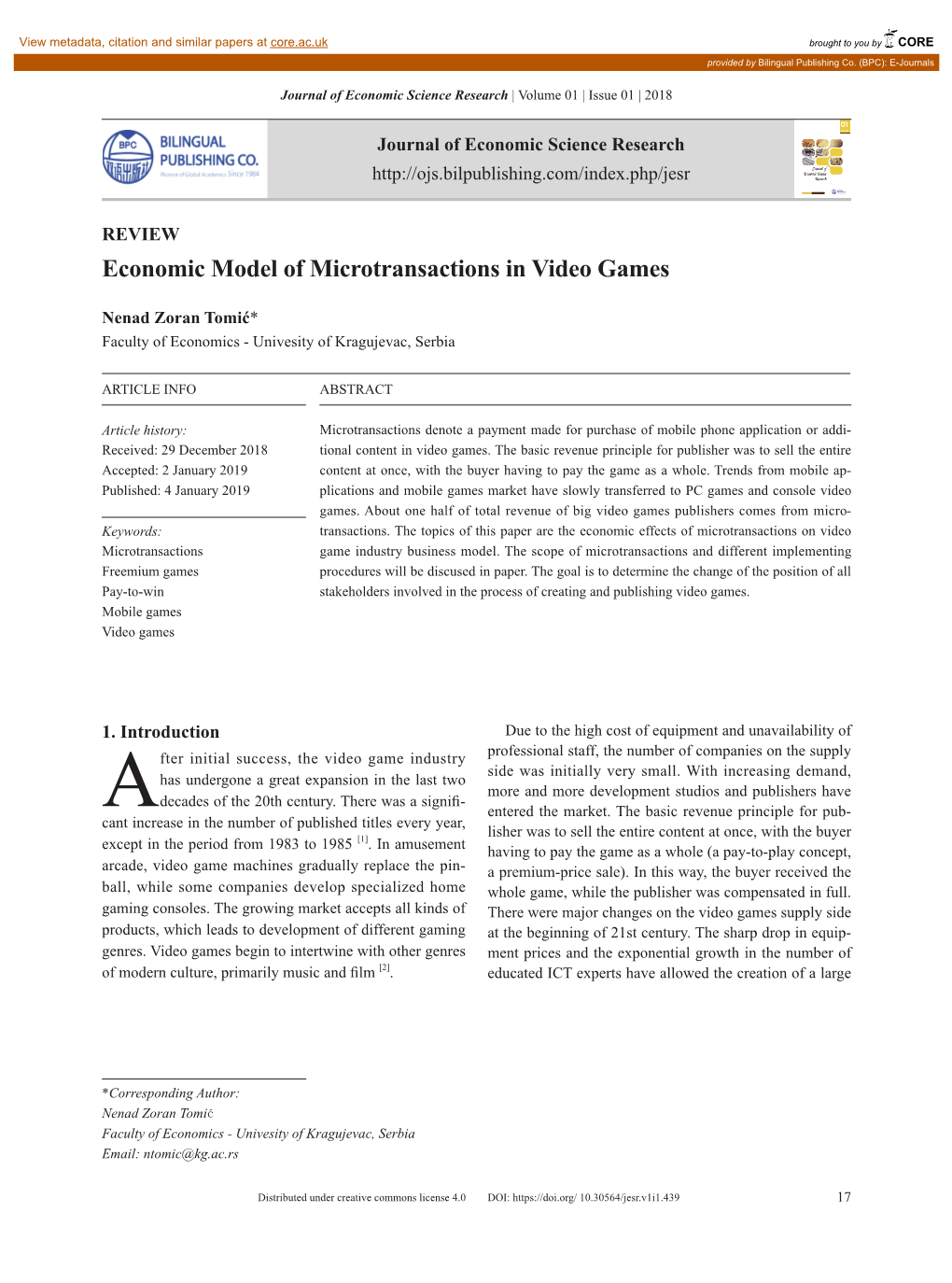 Economic Model of Microtransactions in Video Games