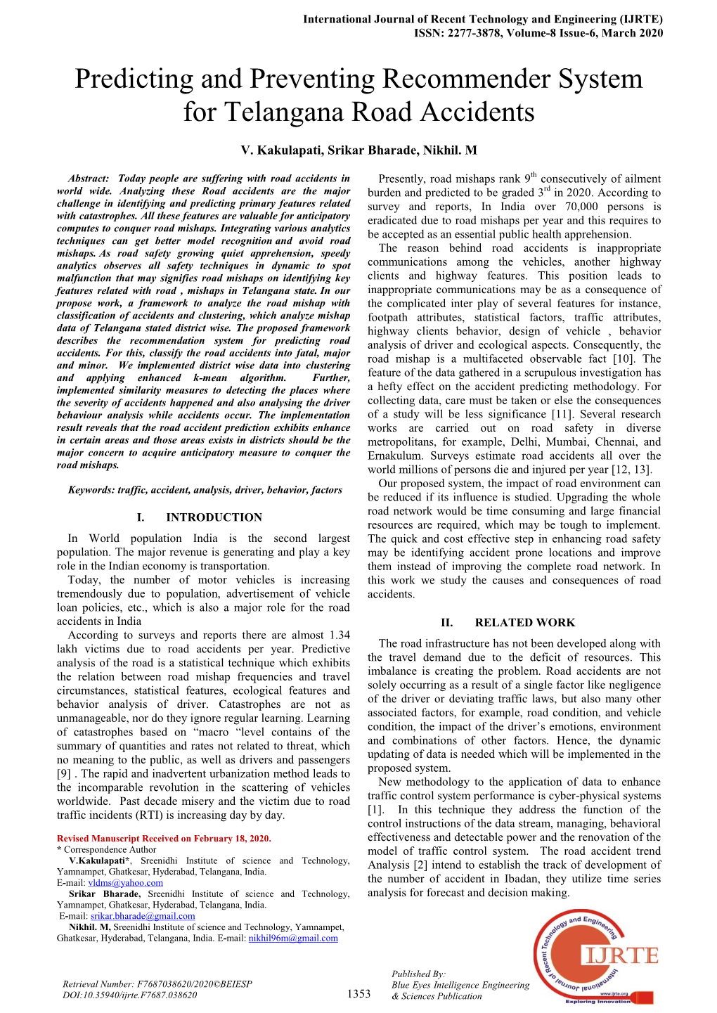 Predicting and Preventing Recommender System for Telangana Road Accidents