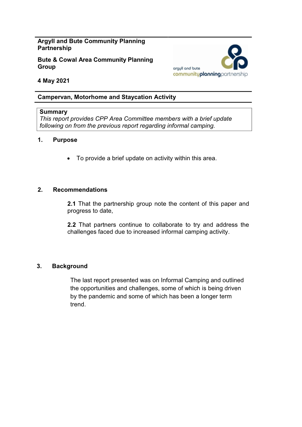 Argyll and Bute Community Planning Partnership Bute & Cowal Area