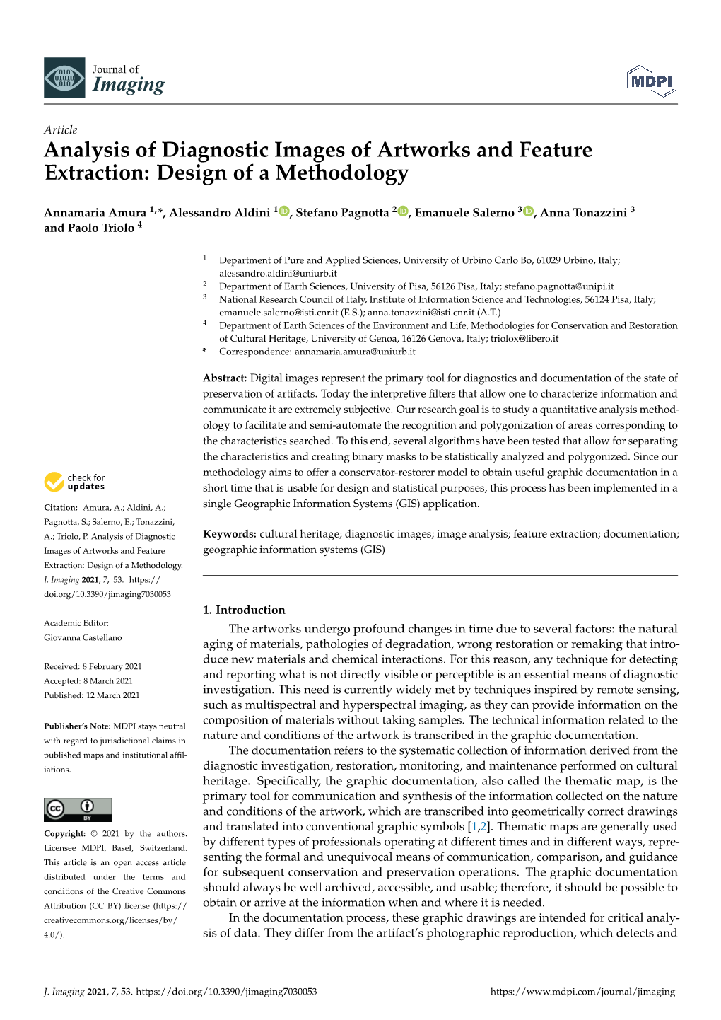 Analysis of Diagnostic Images of Artworks and Feature Extraction: Design of a Methodology