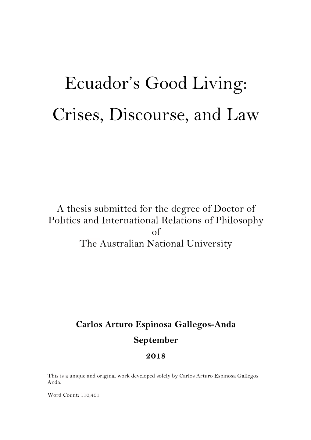 Ecuador's Good Living: Crises, Discourse, And
