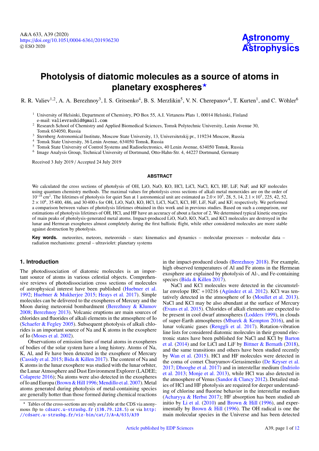 Photolysis of Diatomic Molecules As a Source of Atoms in Planetary Exospheres?