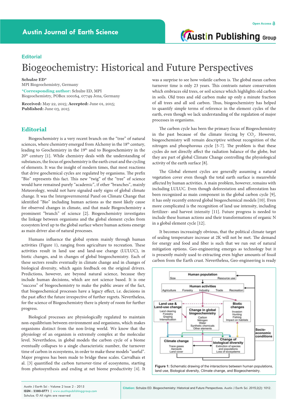 Biogeochemistry: Historical and Future Perspectives Schulze ED* Was a Surprise to See How Volatile Carbon Is