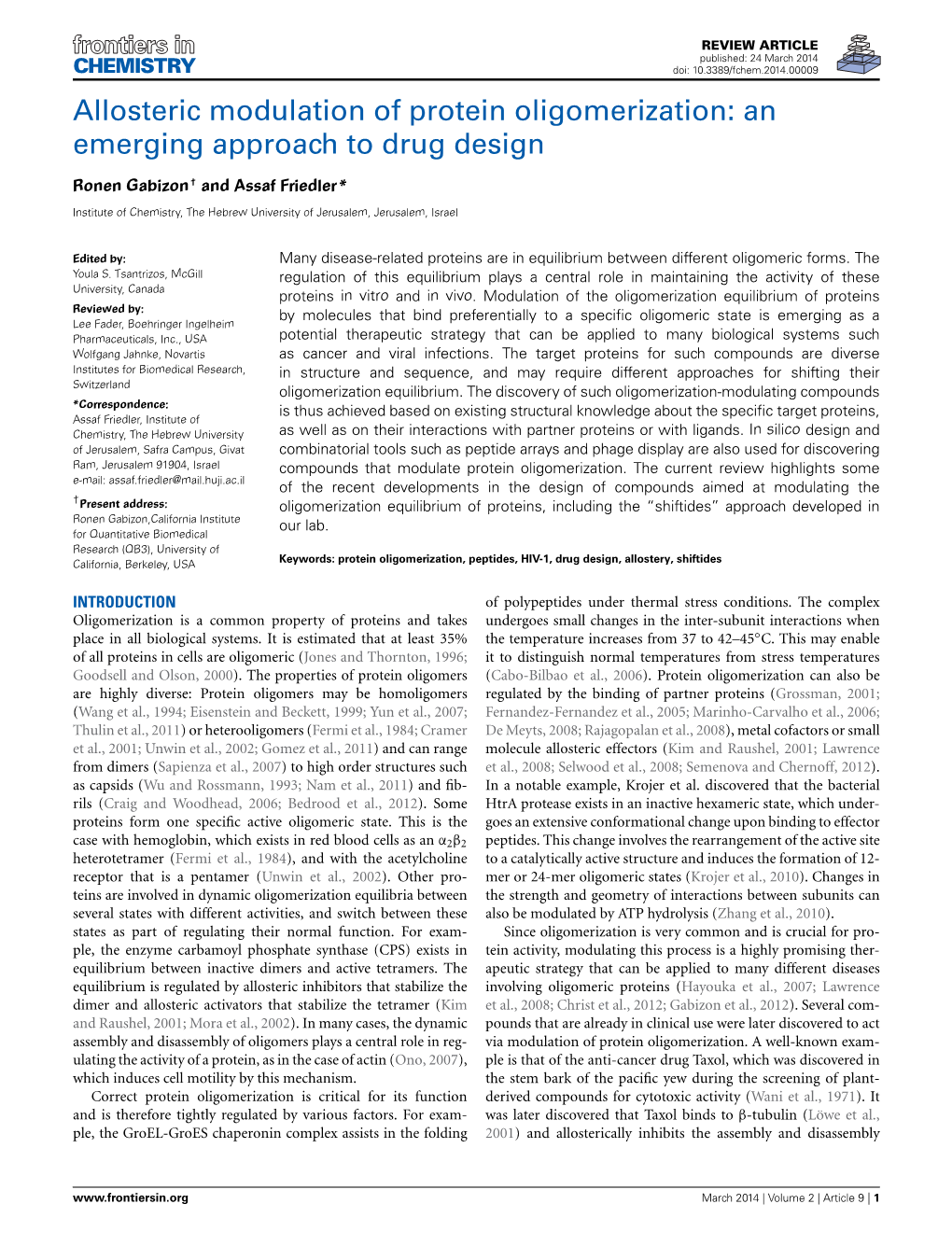 Allosteric Modulation of Protein Oligomerization: an Emerging Approach to Drug Design