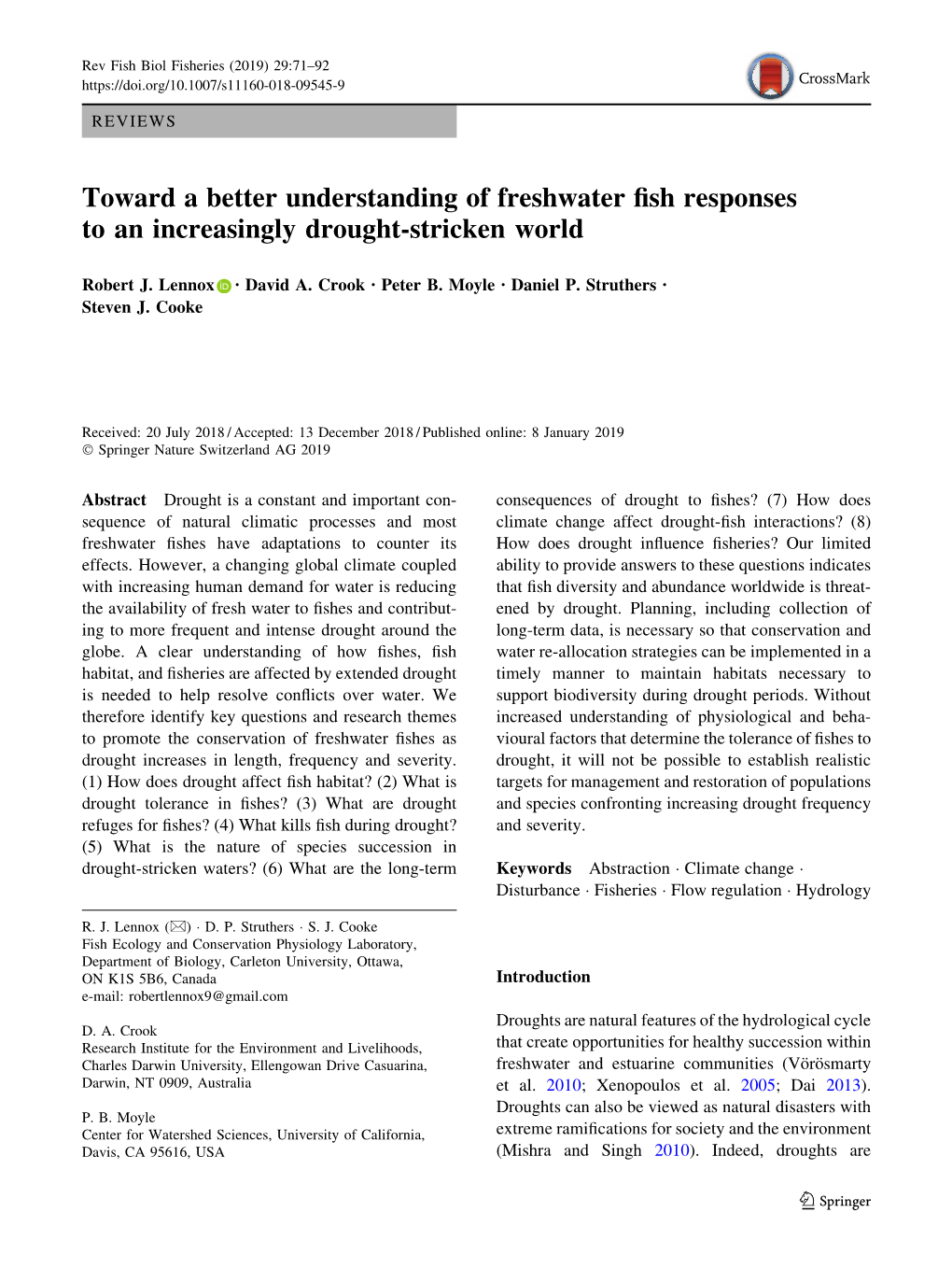 Toward a Better Understanding of Freshwater Fish Responses to An