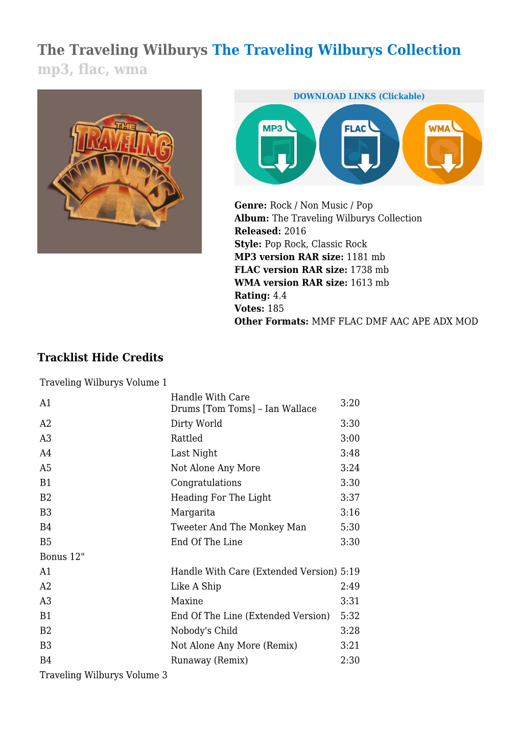 The Traveling Wilburys Collection Mp3, Flac, Wma