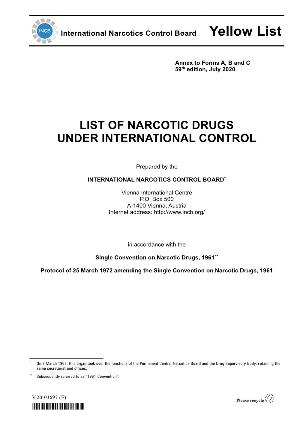 List of Narcotic Drugs Under International Control