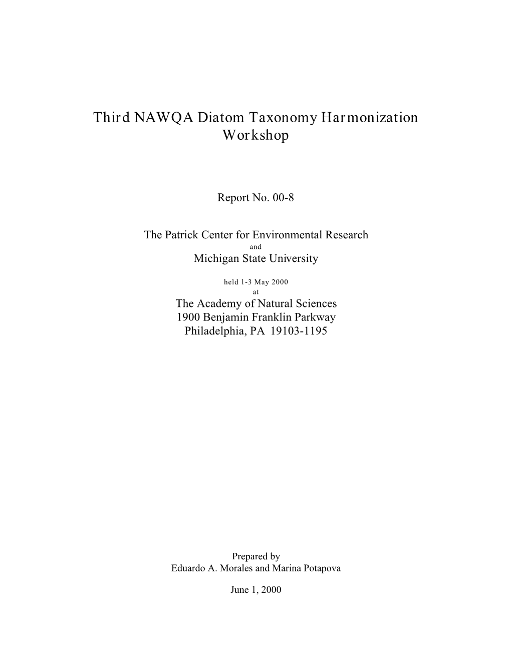 Third NAWQA Diatom Taxonomy Harmonization Workshop