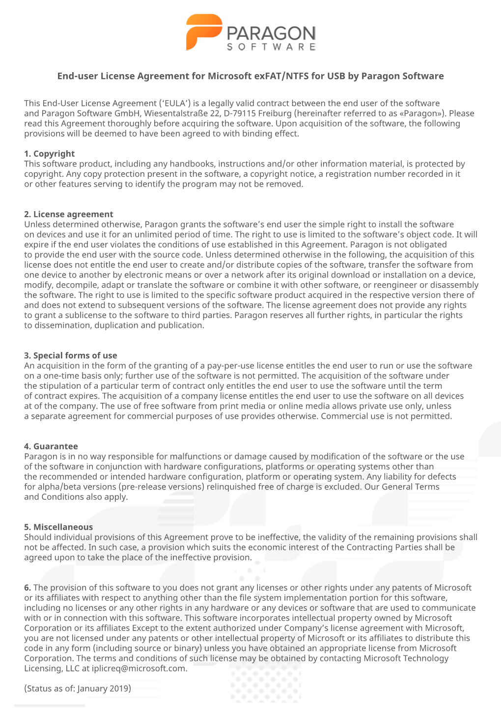 End-User License Agreement for Microsoft Exfat/NTFS for USB by Paragon Software