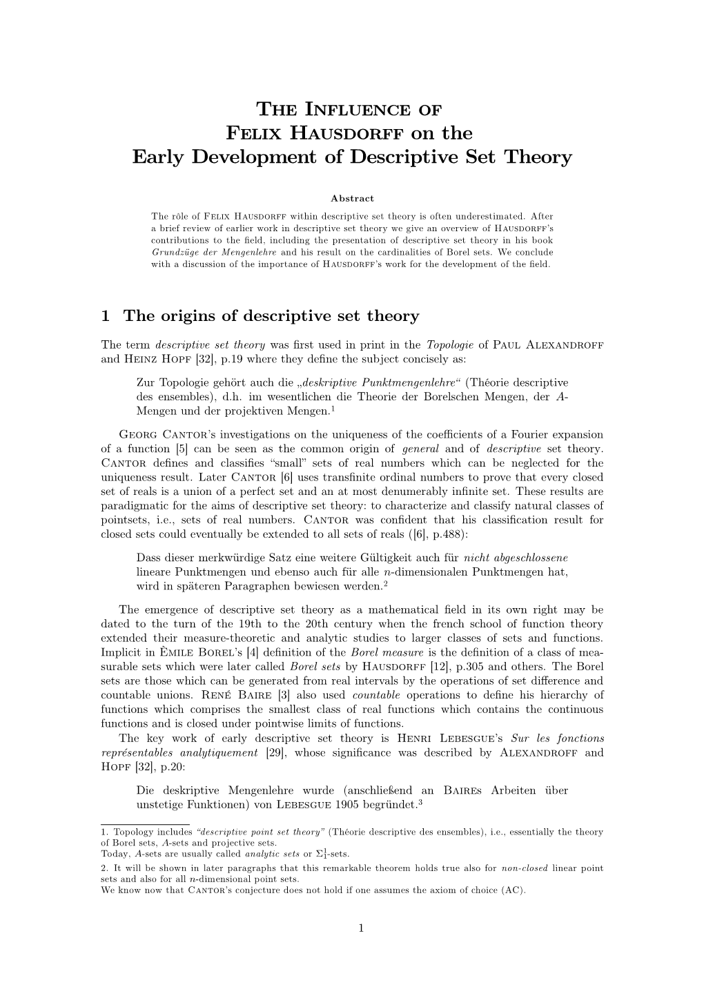 The Influence of Felix Hausdorff on the Early Development of Descriptive Set Theory