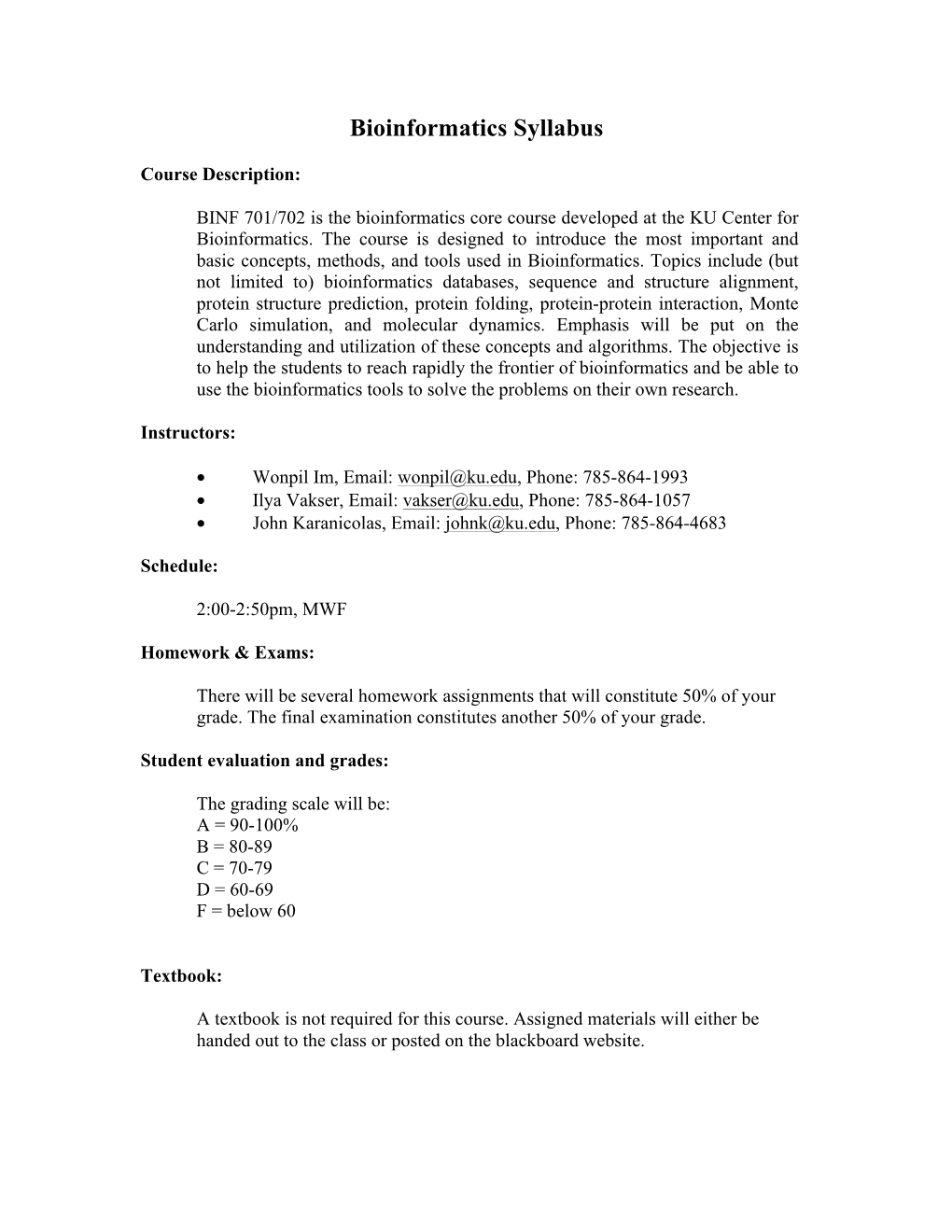 Bioinformatics Syllabus