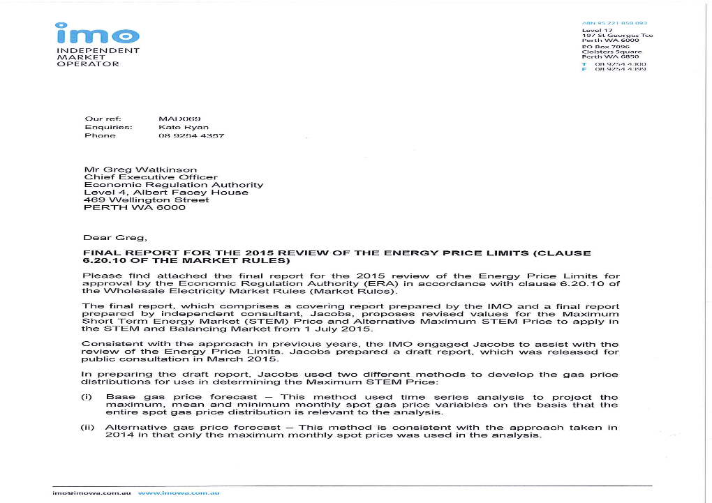 Appendix E. Energy Price Limits Based on Aero-Derivative Gas Turbines Using Alternative Gas Price Forecast Appendix F