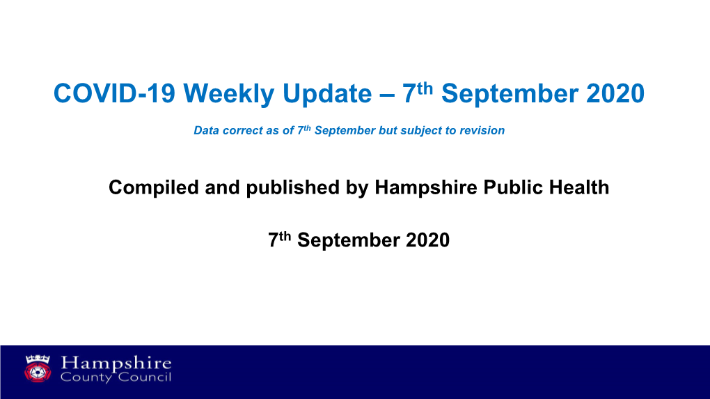 COVID-19 Weekly Update – 7Th September 2020