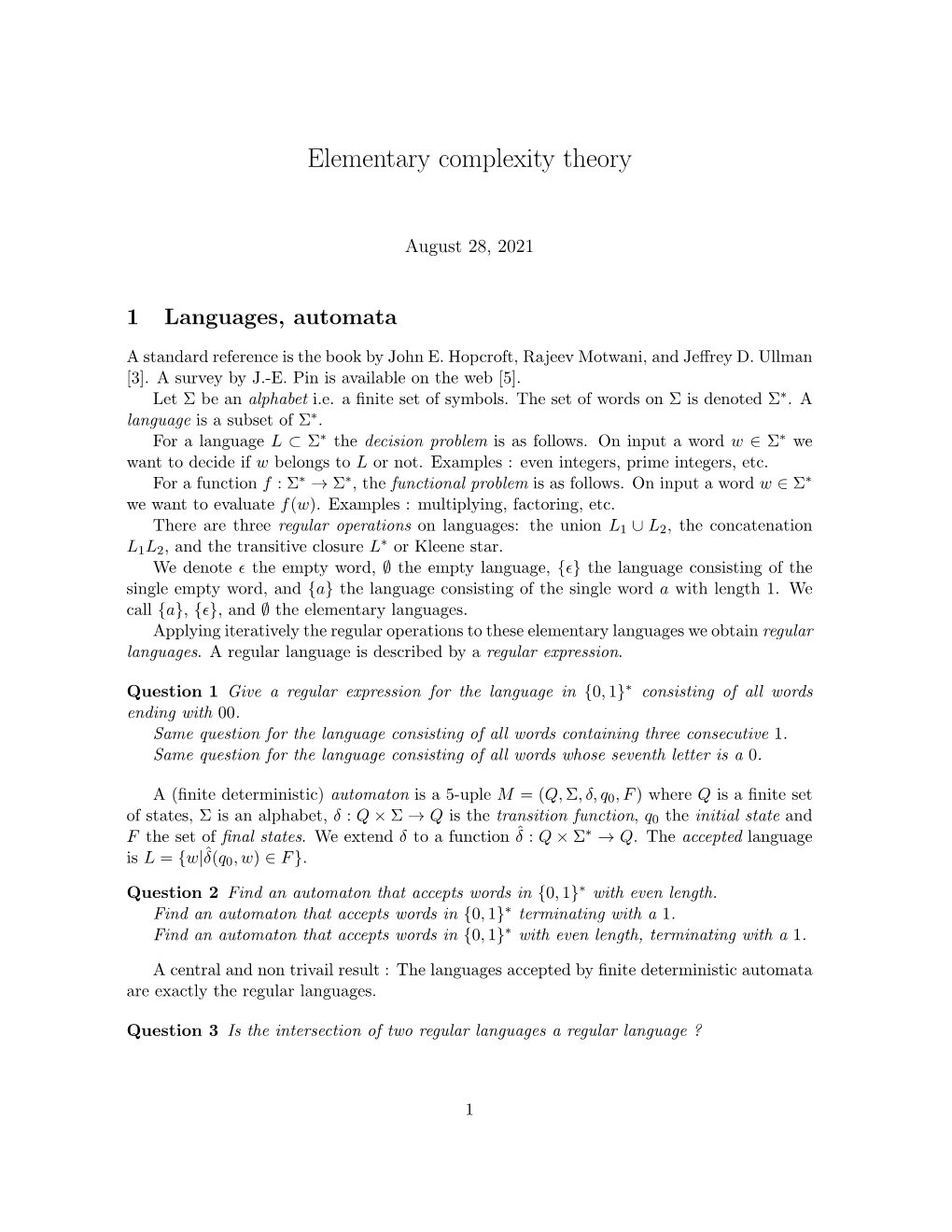 Elementary Complexity Theory