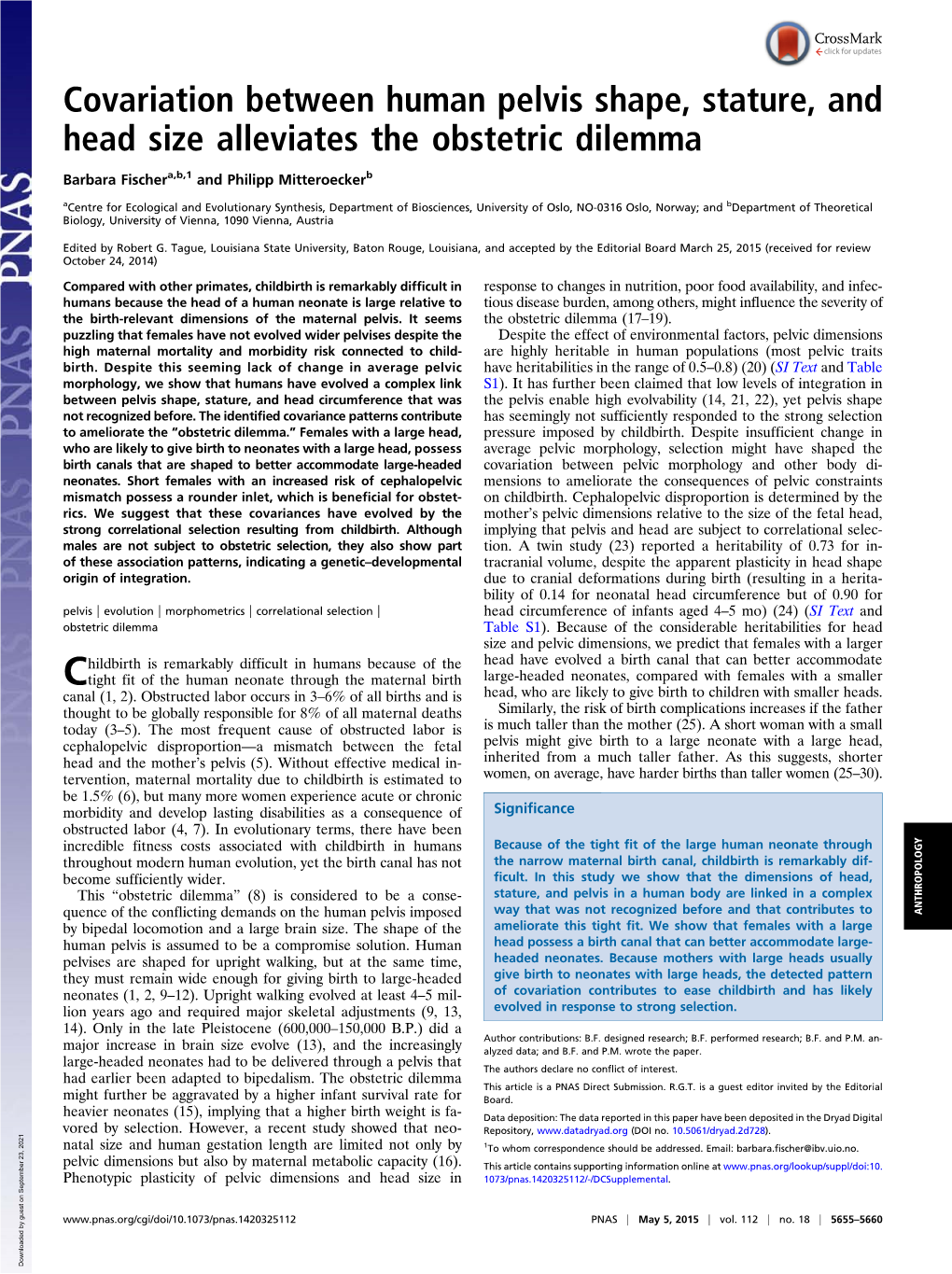 Covariation Between Human Pelvis Shape, Stature, and Head Size Alleviates the Obstetric Dilemma