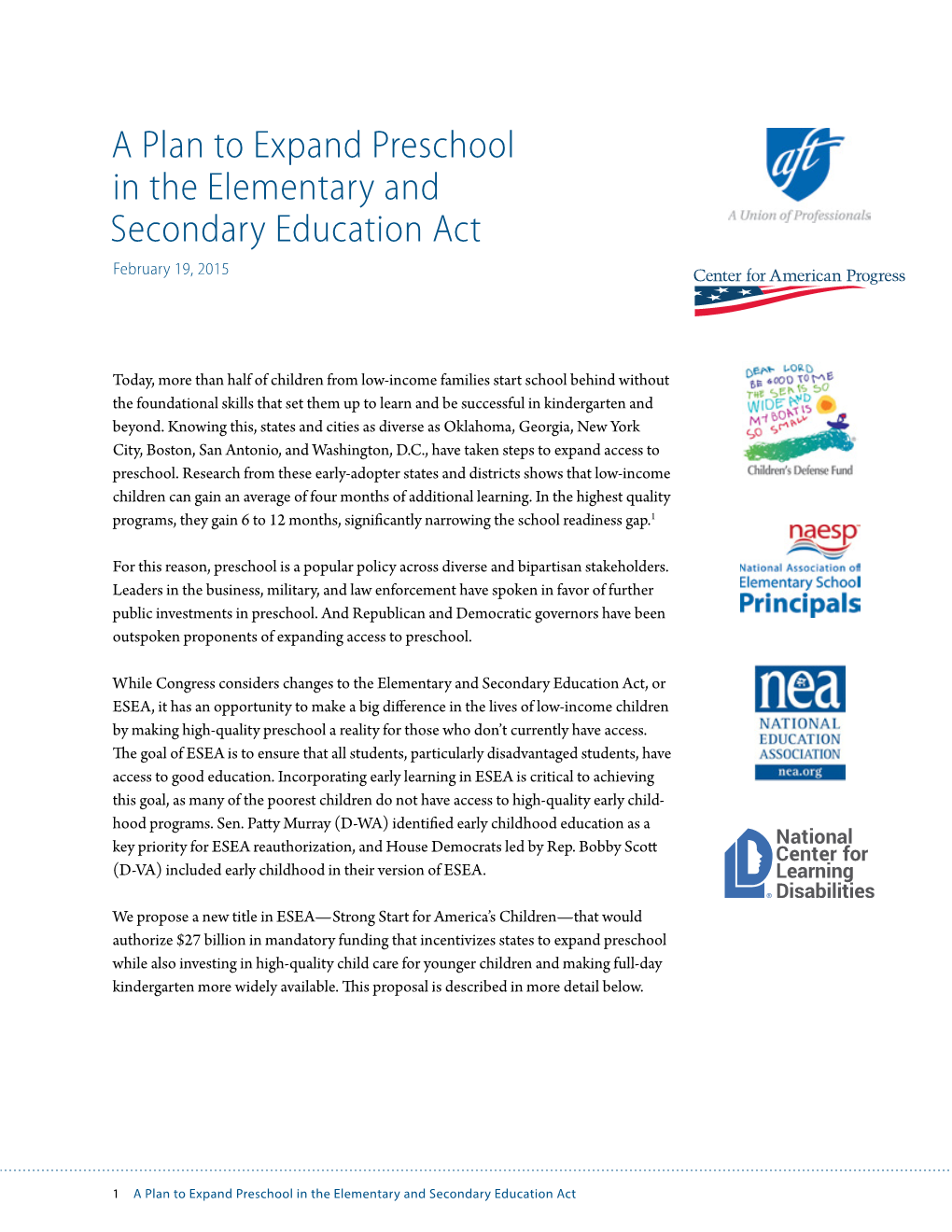 A Plan to Expand Preschool in the Elementary and Secondary Education Act February 19, 2015