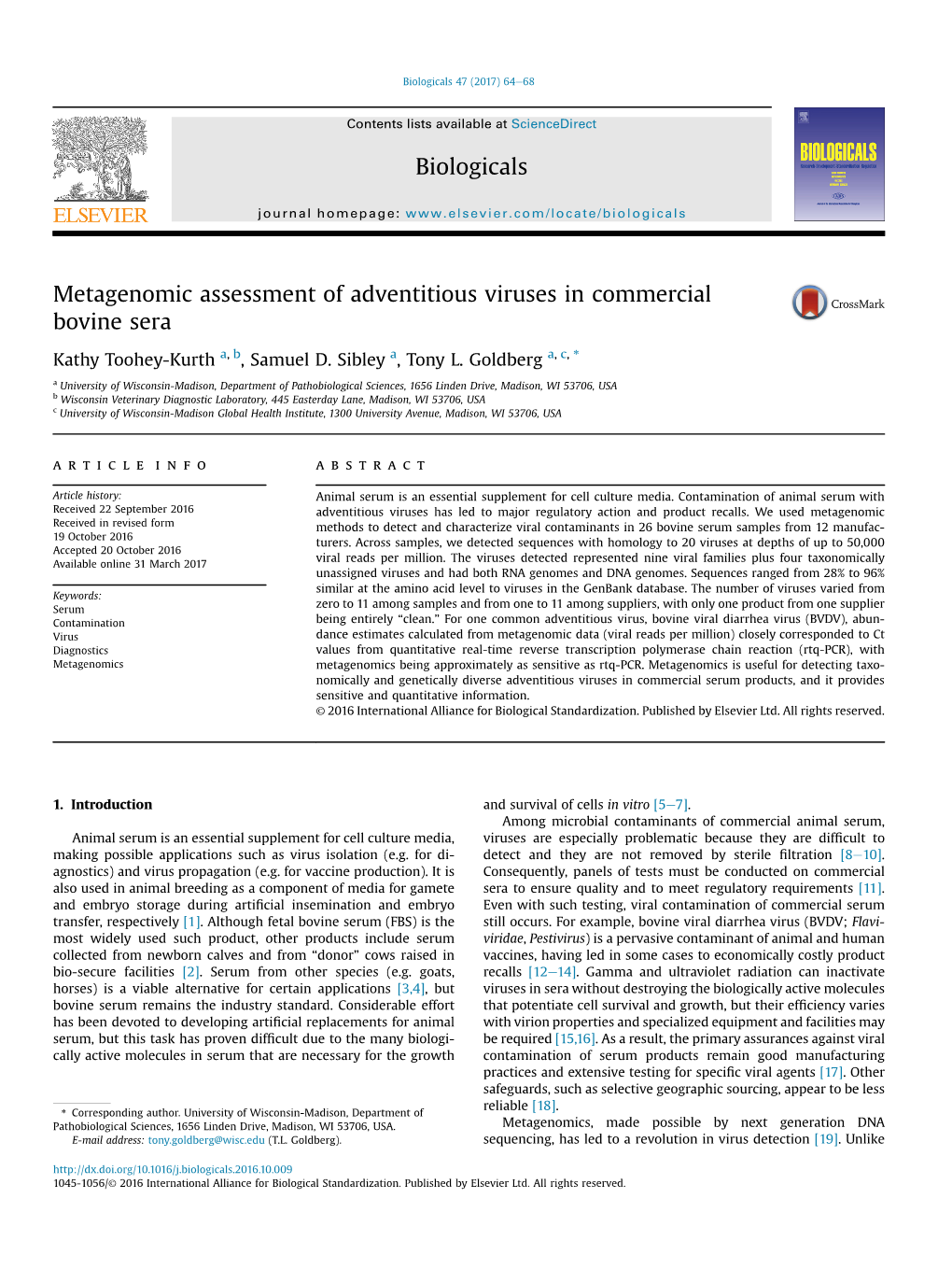 Metagenomic Assessment of Adventitious Viruses in Commercial Bovine Sera